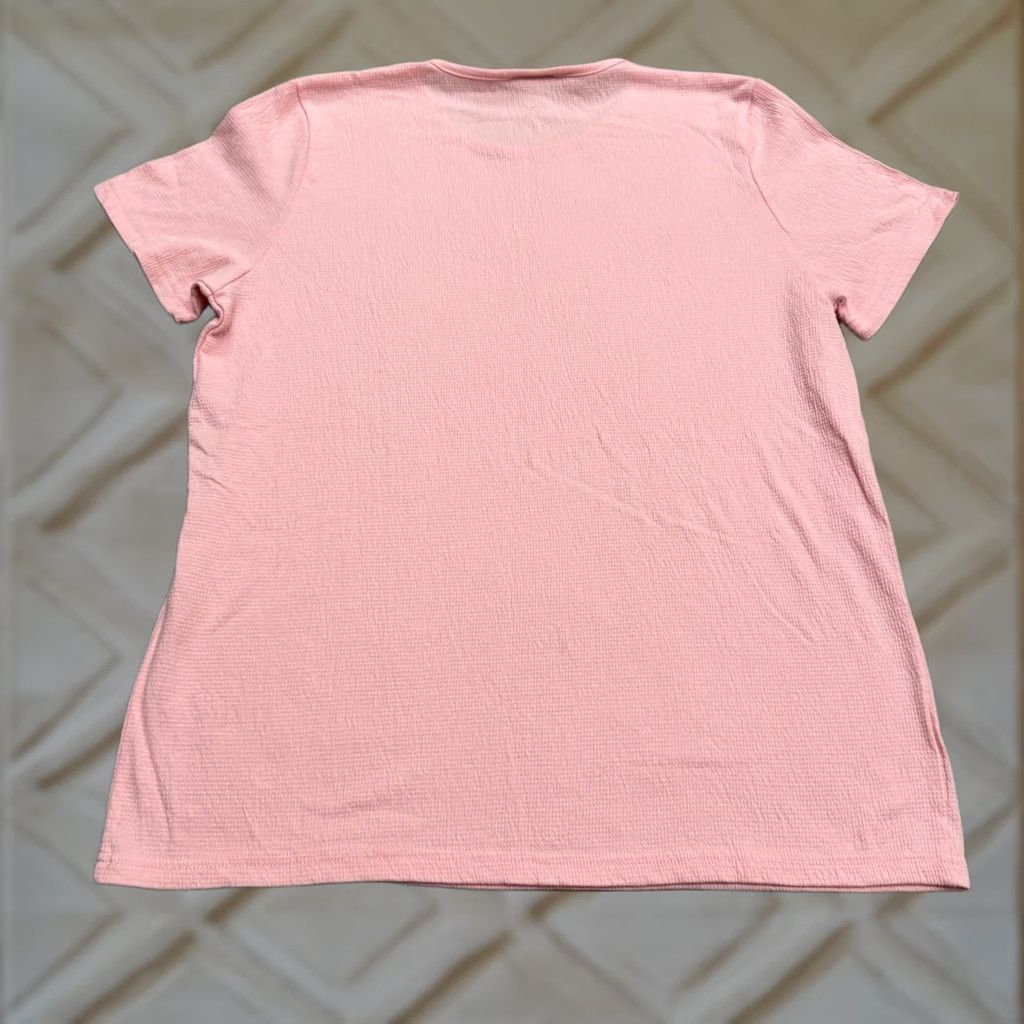 Vintage Sara Morgan Textured Basic T-Shirt Womens Large Pink Short Sleeve Crew Tee Top Size L / US 10 / IT 46 - 1 Thumbnail