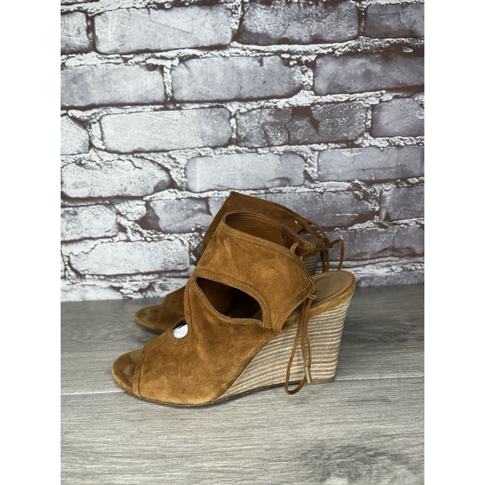 Aquazzura Aquazzura Sexy Thing Camel Ankle Open Toe Lace Up Suede Wedg Size US 7 / IT 37 - 7 Thumbnail