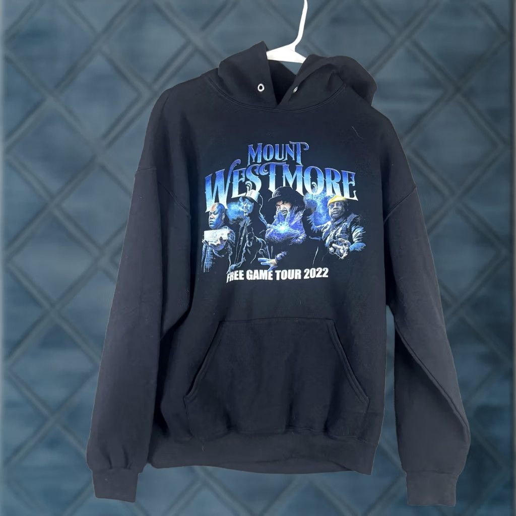 Vintage Mount Westmore Hoodie Mens M Black Fleece Sweatshirt Graphic Print Front Back Free Game Tour 2022 Hip Hop Concertwear Logo Pockets Size US M / EU 48-50 / 2 - 1 Thumbnail