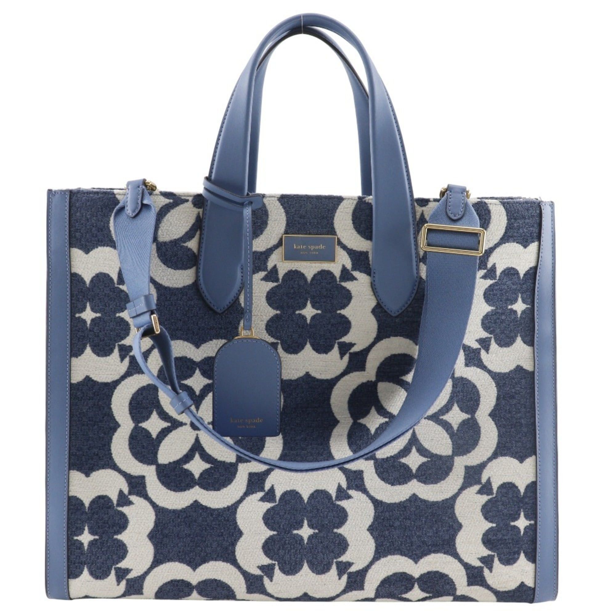 Kate Spade Kate Spade Manhattan Chenille Large Tote Bag, Flower, K9959, Cotton and Leather, Light Blue, 2-Way, A4 Size, Open, Women's Size ONE SIZE - 1 Thumbnail