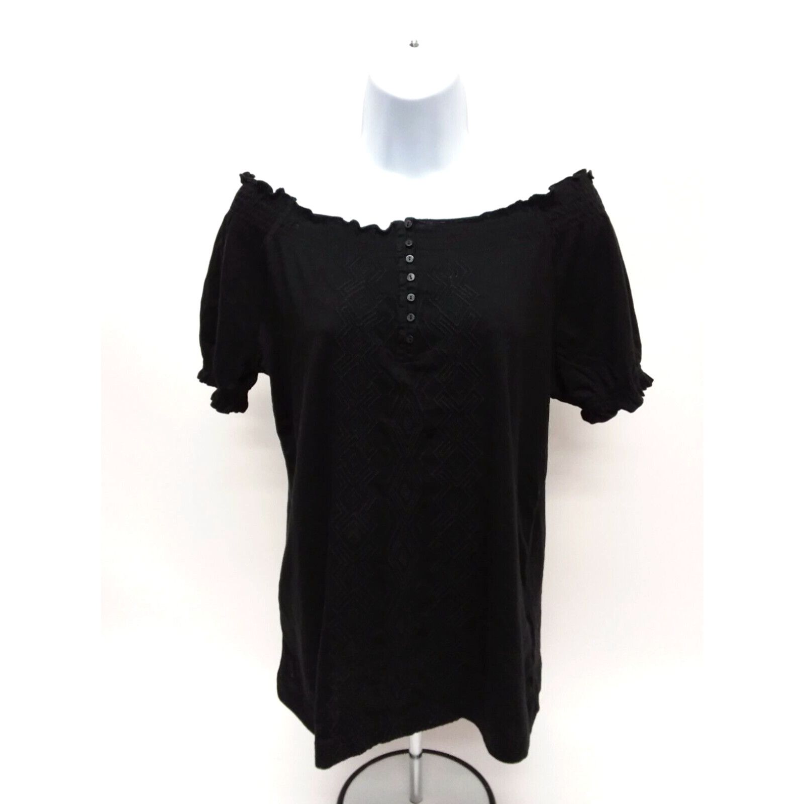 image of Women's Xs Laurent Ralph Laurent Short Sleeve Off-The-Shoulder Cotton Black Blouse in White