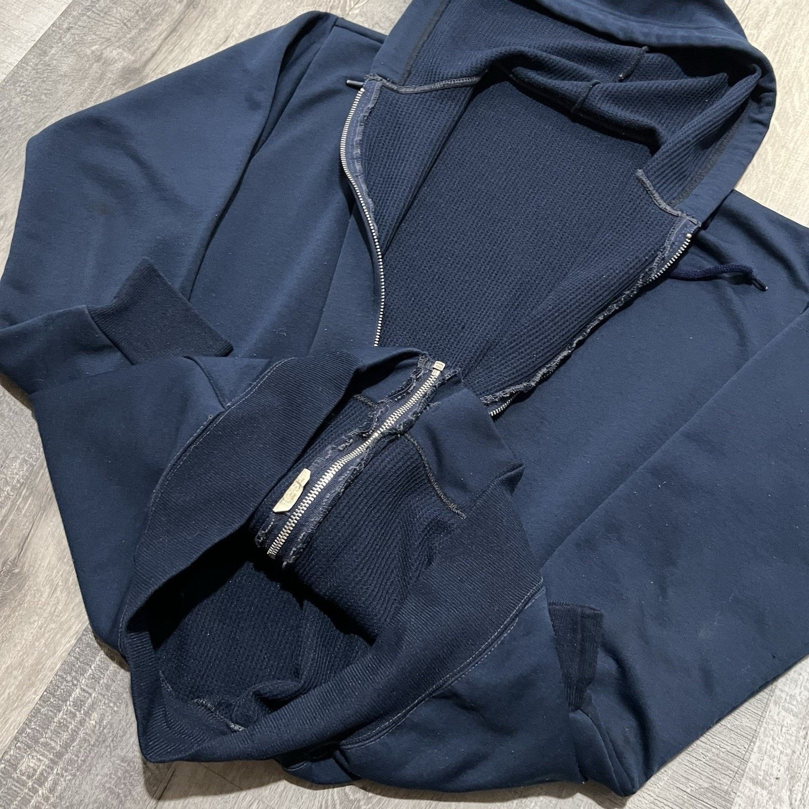 Other VTG 70s Thermal Lined Full Zip Navy Blue Waffle Knit Hoodie Size US L / EU 52-54 / 3 - 4 Thumbnail