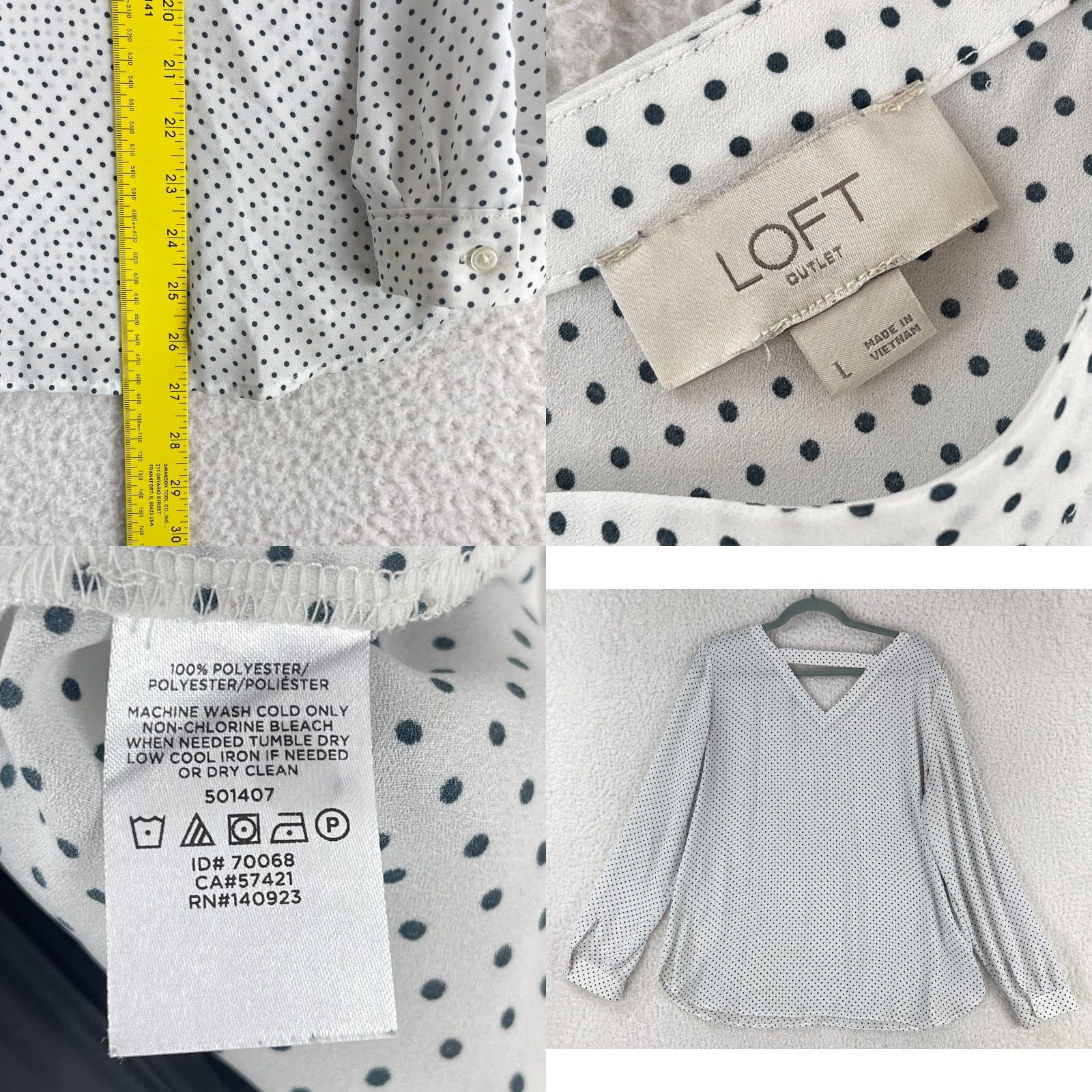 Loft LOFT Outlet White Black Polka Dot Print Shirt Womens V-Neck Long Sleeve Size Large Size L / US 10 / IT 46 - 9 Thumbnail