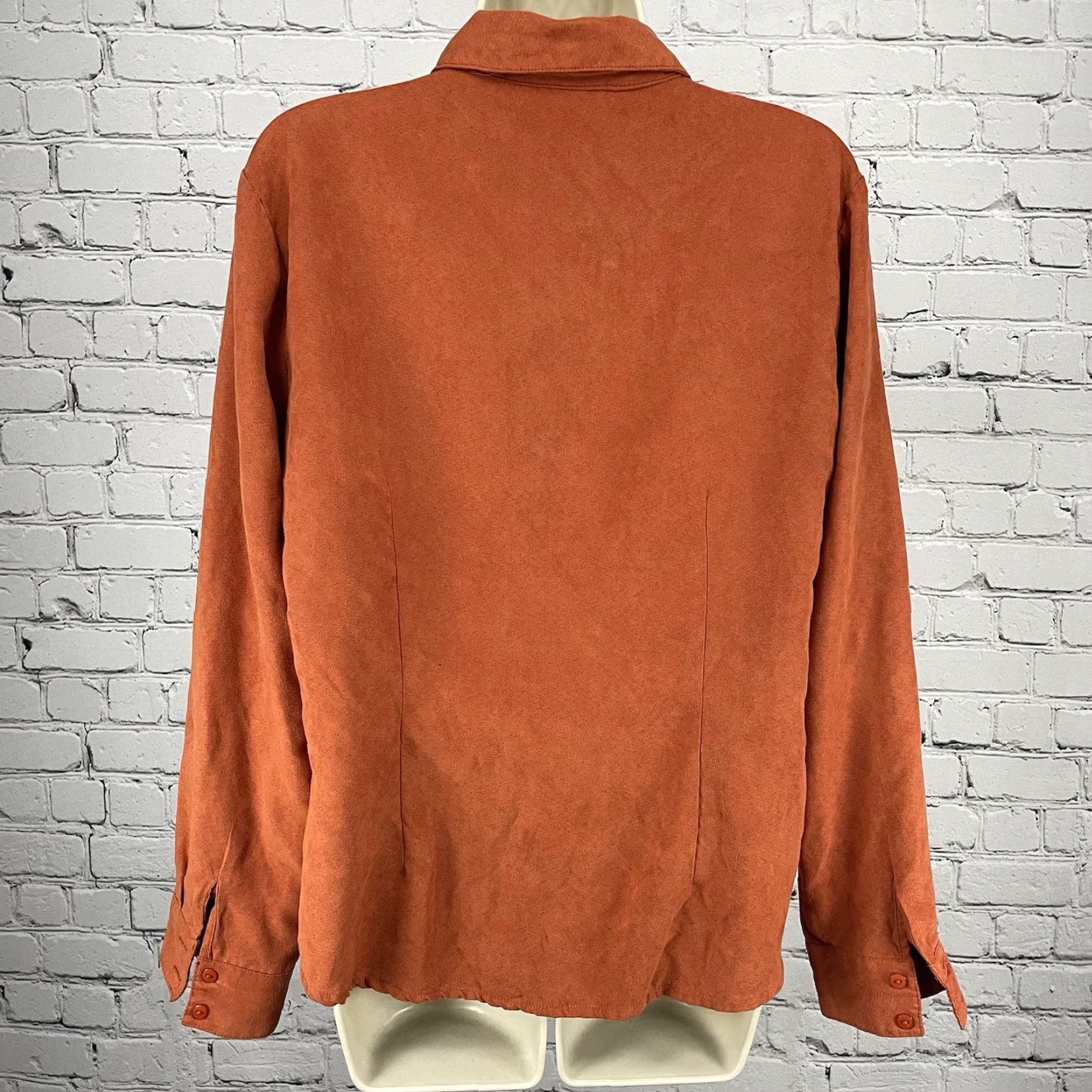 Vintage Lemon Grass Orange Button-Up Shirt Ladies L Long Sleeve Collared Pleated Casual Everyday Size L / US 10 / IT 46 - 2 Thumbnail