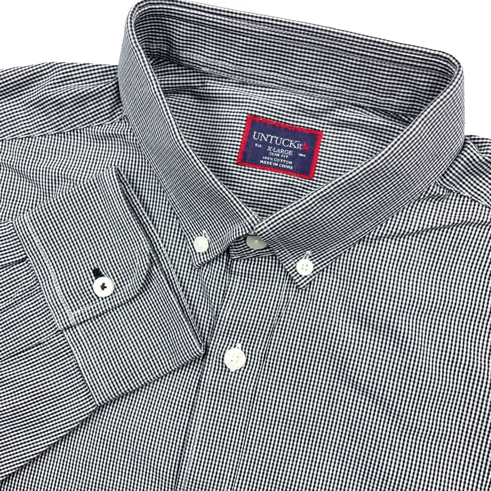 UNTUCKit UNTUCKit Shirt Men XL Slim Fit Button Up Black Check Plaid Dress Poplin Casual Size US XL / EU 56 / 4 - 2 Thumbnail