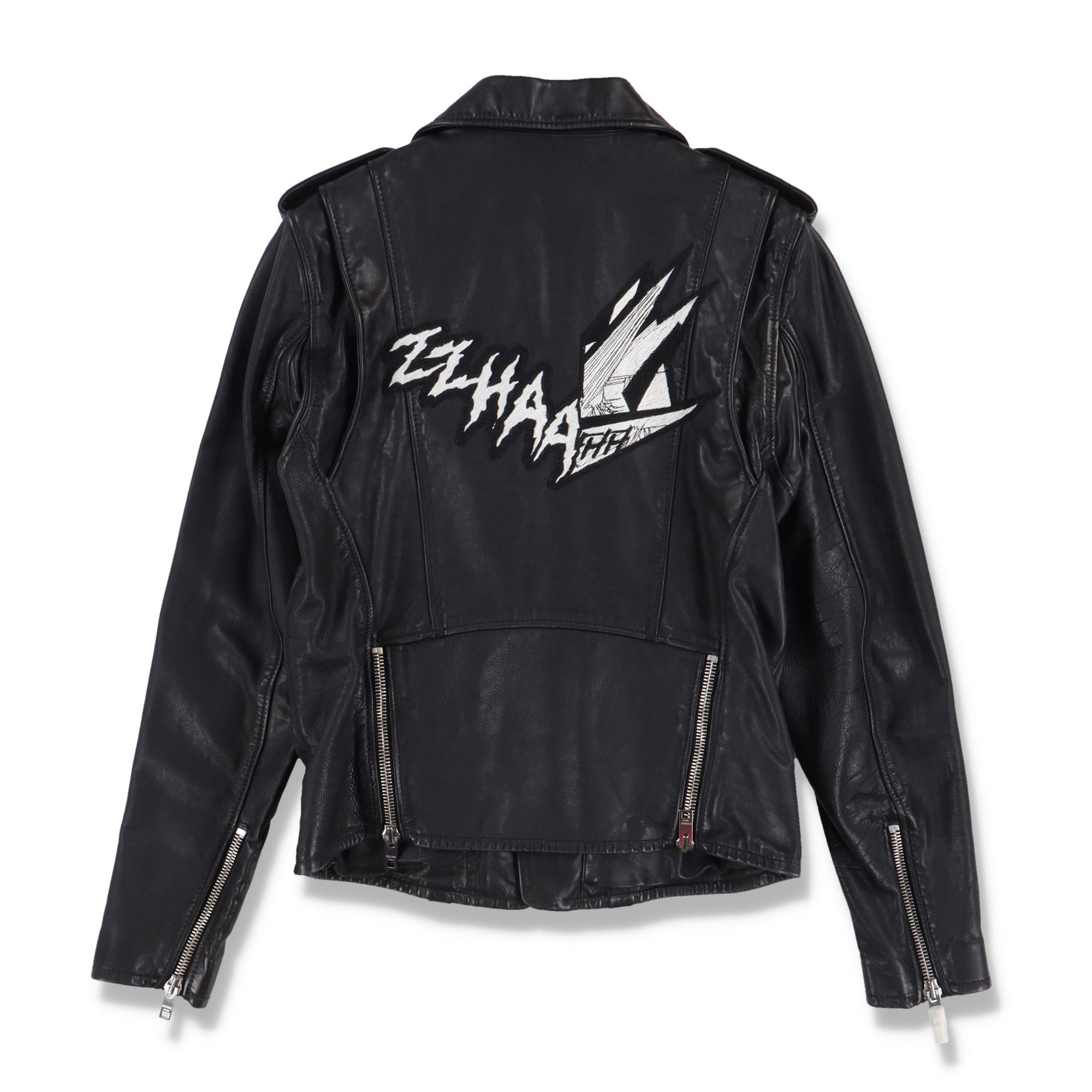 image of X Christian Marclay Zhaa Calfskin Leather Biker Jacket in Black, Men's (Size Medium)