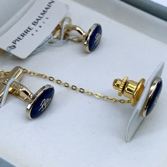 Pierre Balmain Pierre Balmain Gold and Navy Tone Cufflinks and Tie Pin Set Size ONE SIZE - 5 Thumbnail