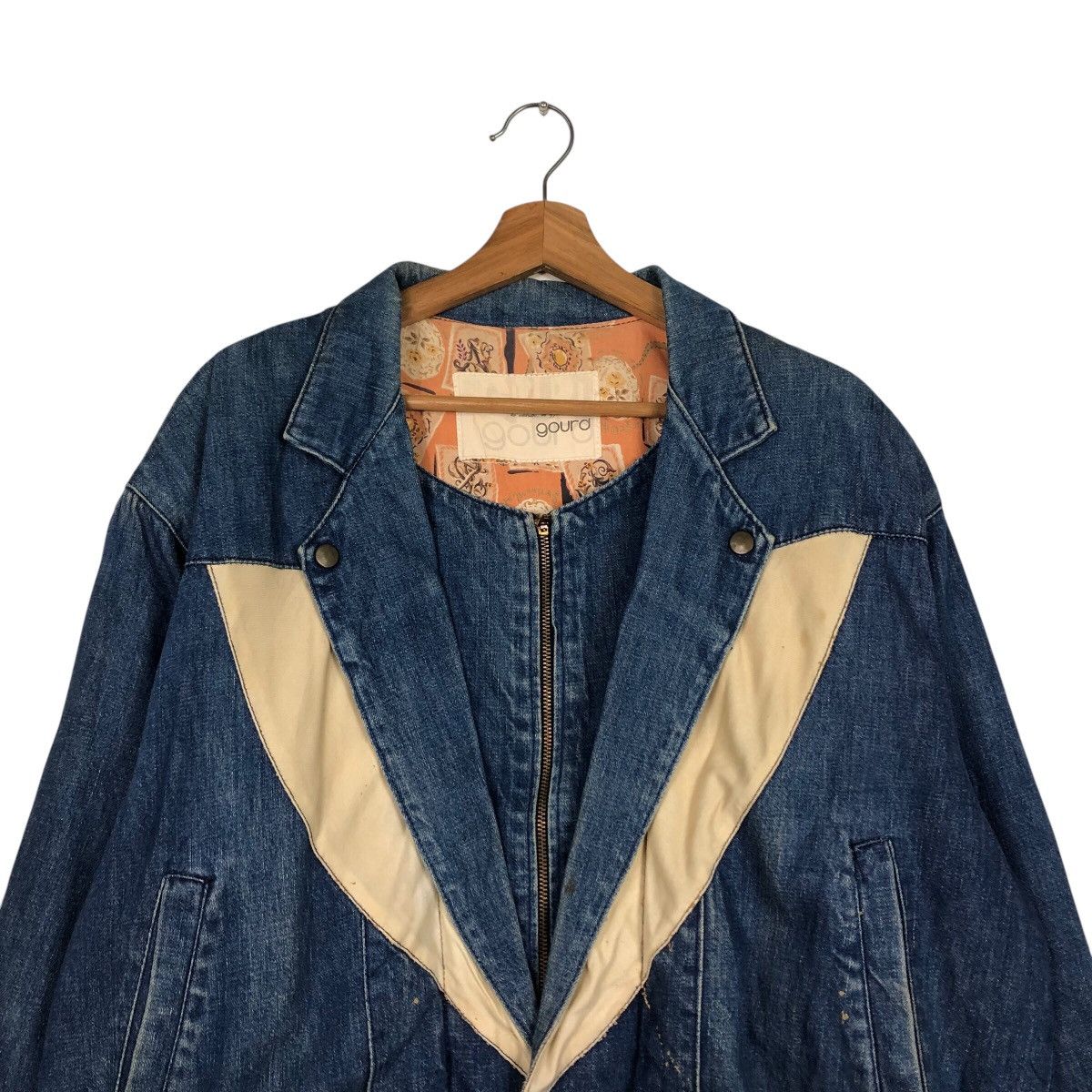 Japanese Brand × Vintage 📌Vtg Denim Bomber Jacket Gourd Double Collar Issey Miyake Size US M / EU 48-50 / 2 - 4 Thumbnail