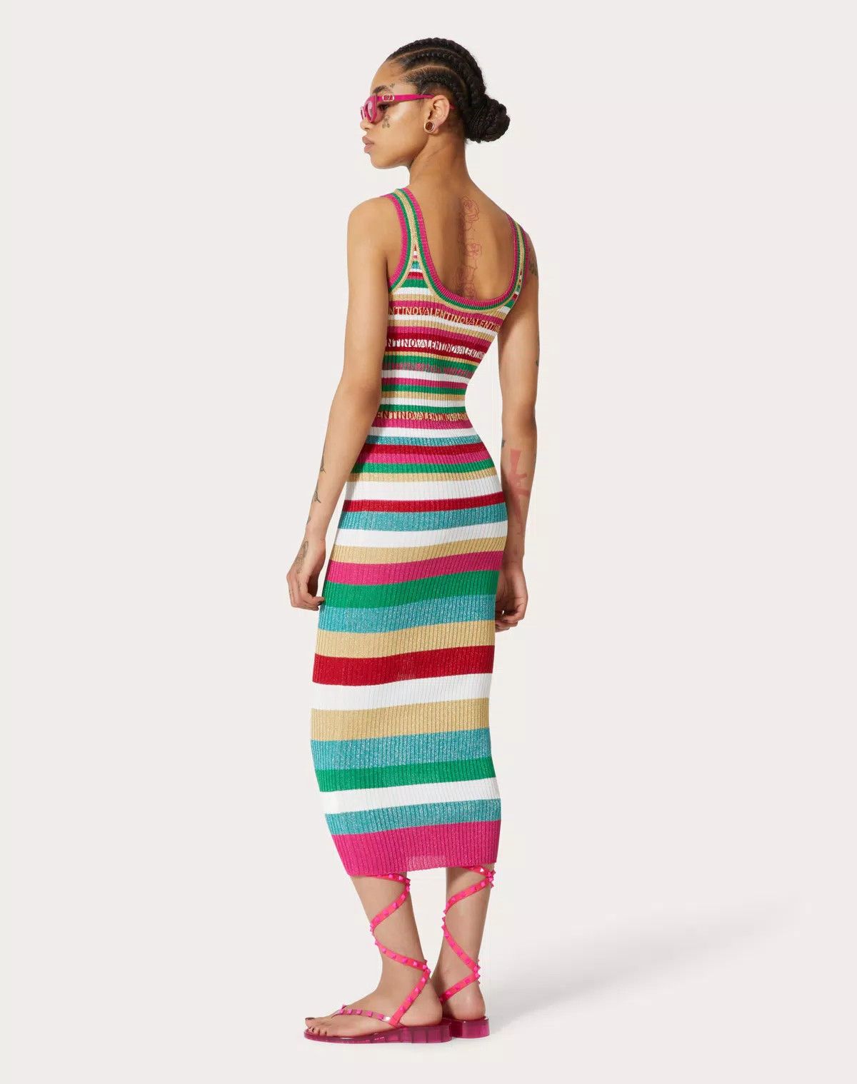 Valentino o1s1wg110625 Stripes Lurex Dress in Multicolor Size L / US 10 / IT 46 - 5 Thumbnail
