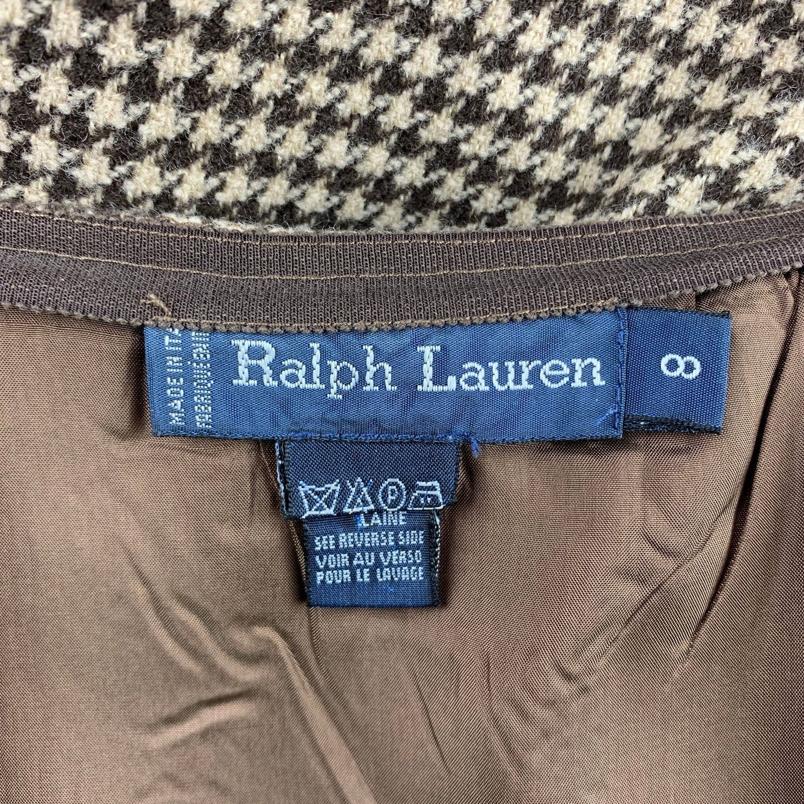 Ralph Lauren 8 Brown & Beige Houndstooth Wool Pencil Skirt Size 30" / US 8 / IT 44 - 4 Thumbnail