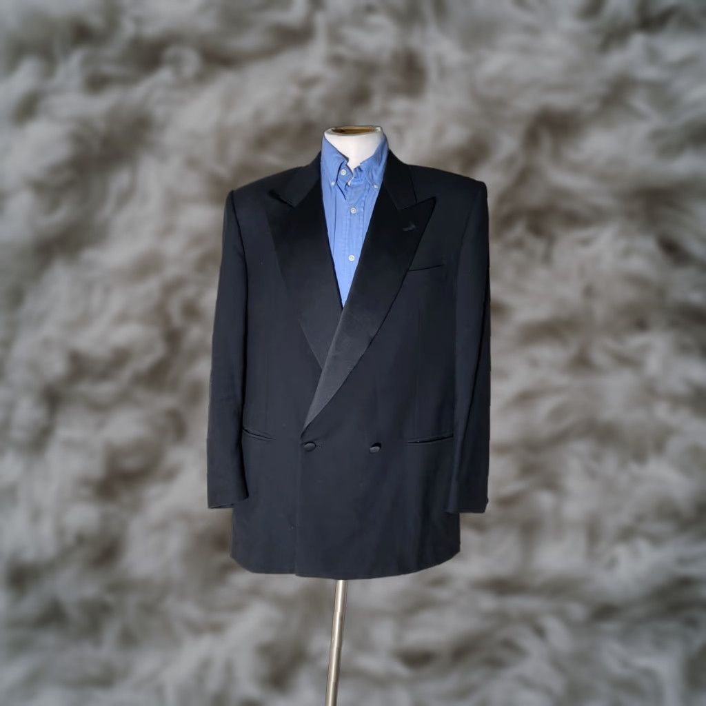 Canali VINTAGE canali Milano Blazer Jacket Double-Breasted Peak Lapel Black Wool 44L Mens Blazer Jacket Coat 54 Size 44R - 1 Thumbnail