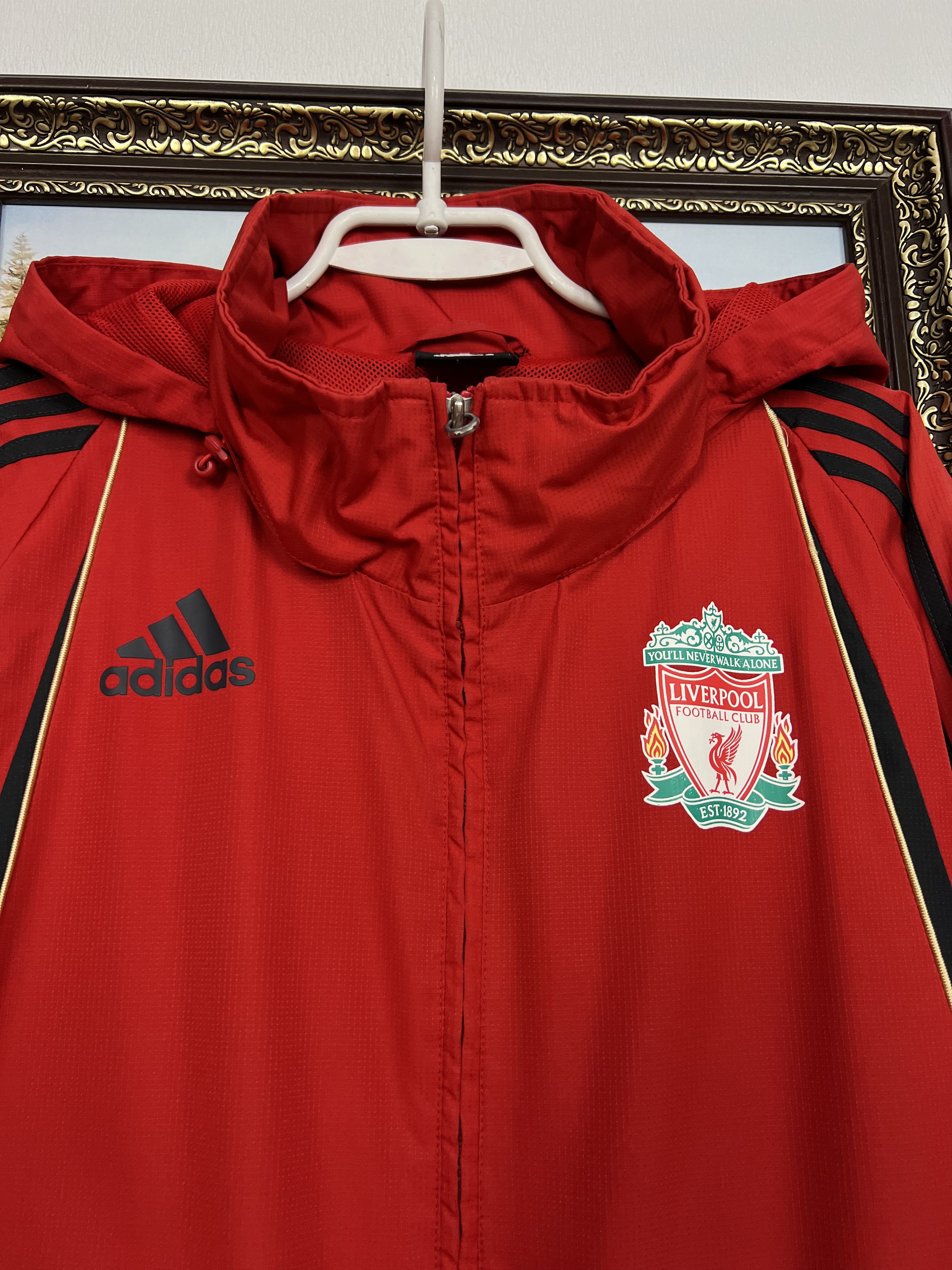 Adidas Vintage Liverpool Football Hooded Jacket Track Top Zip Size US L / EU 52-54 / 3 - 3 Thumbnail