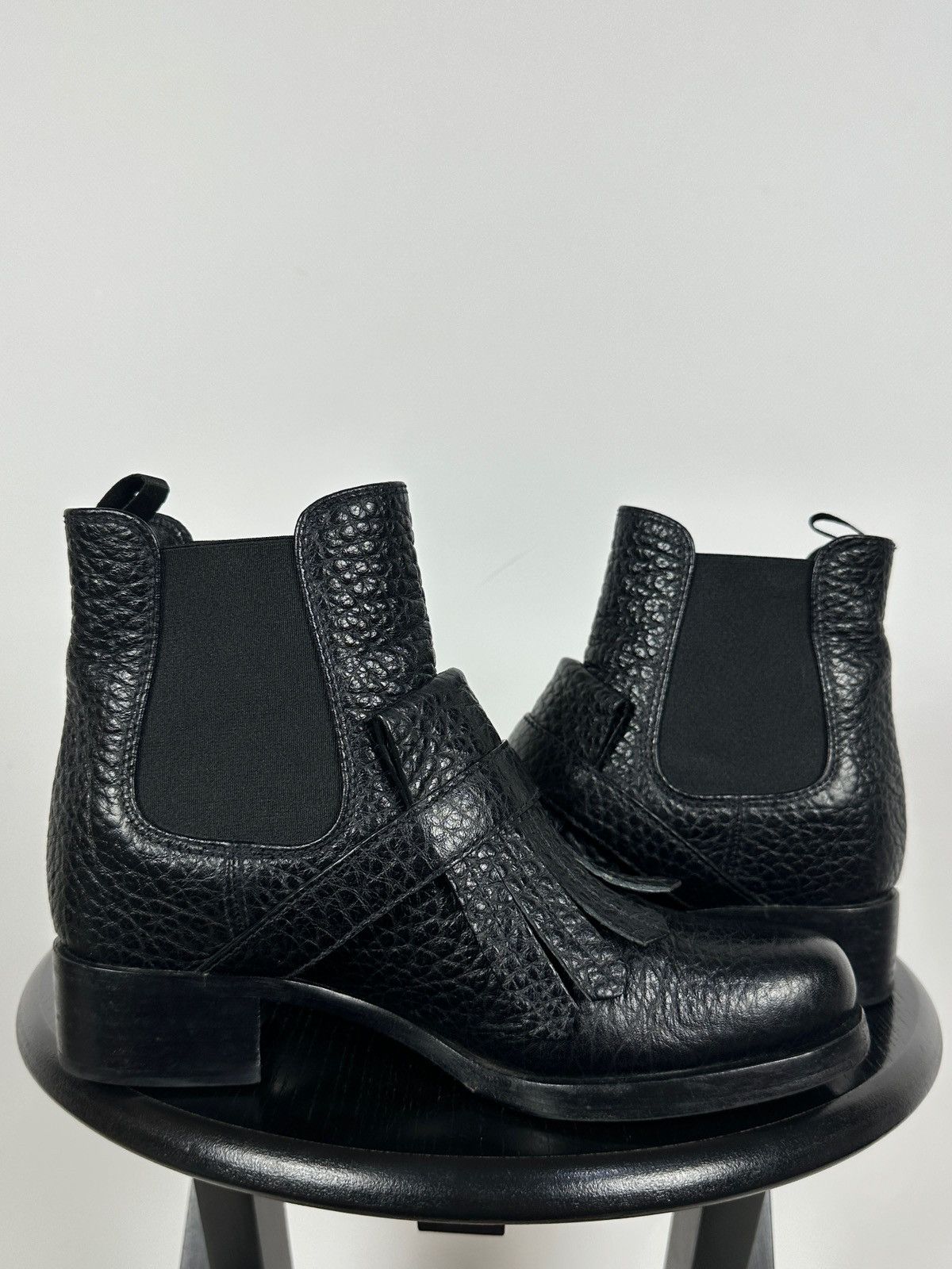 Prada Prada Black Leather Buckle Fringe Chelsea Ankle Boots Size US 6.5 / IT 36.5 - 9 Thumbnail