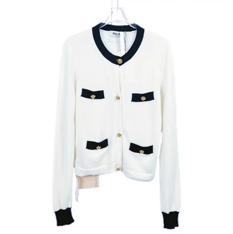 Miu Miu Miu Miu White Cotton Long Sleeve Pullover Sweater 0089 Size S / US 4 / IT 40 - 1 Thumbnail
