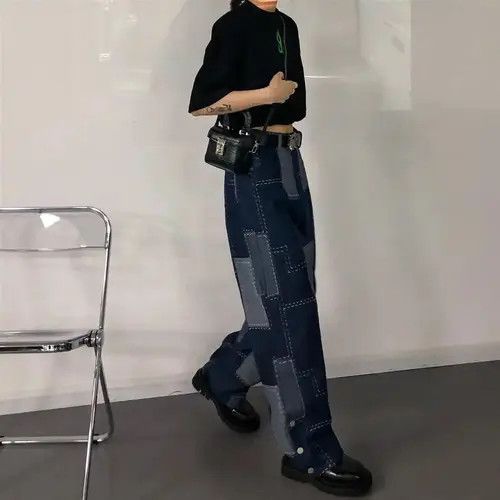 Other Vintage Patchwork Plaid Baggy Jeans Size 32" / US 10 / IT 46 - 2 Thumbnail