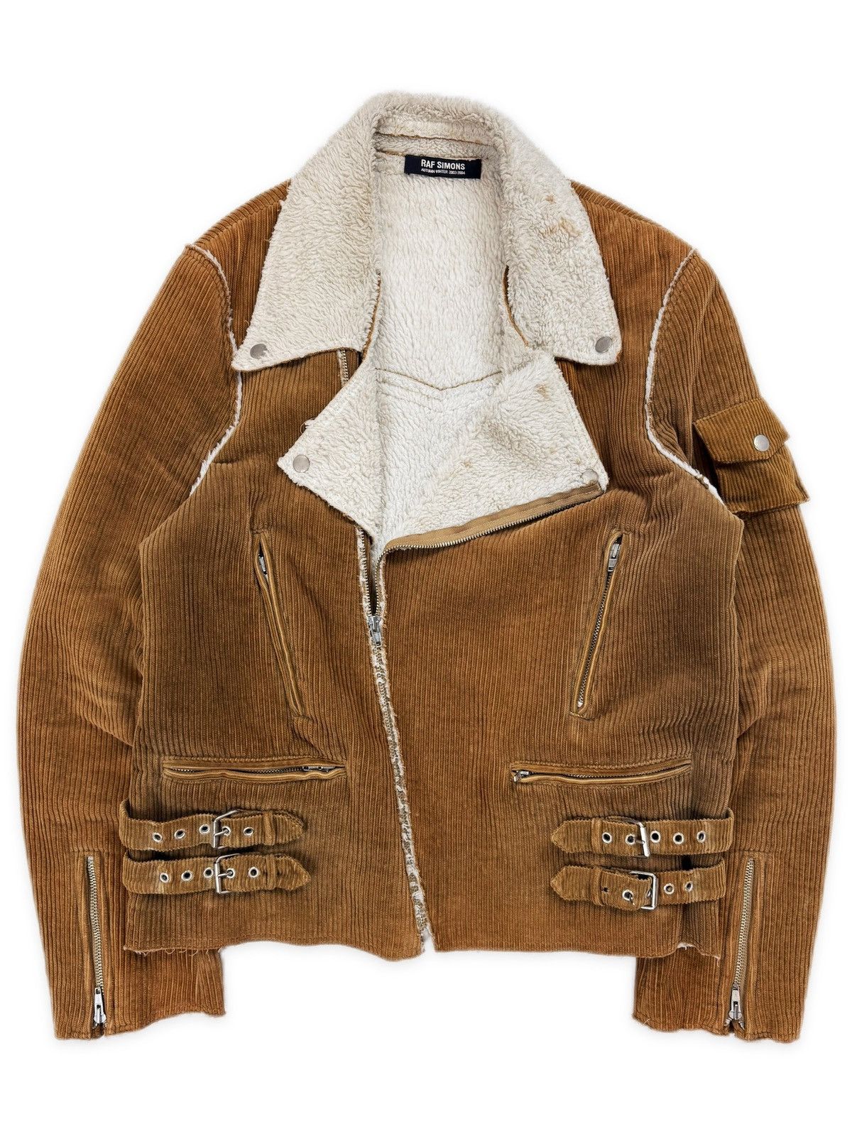Raf Simons AW03 Raf Simons ‘Closer’ Shearling Lined Beige Perfecto Biker Jacket Size US S / EU 44-46 / 1 - 1 Thumbnail