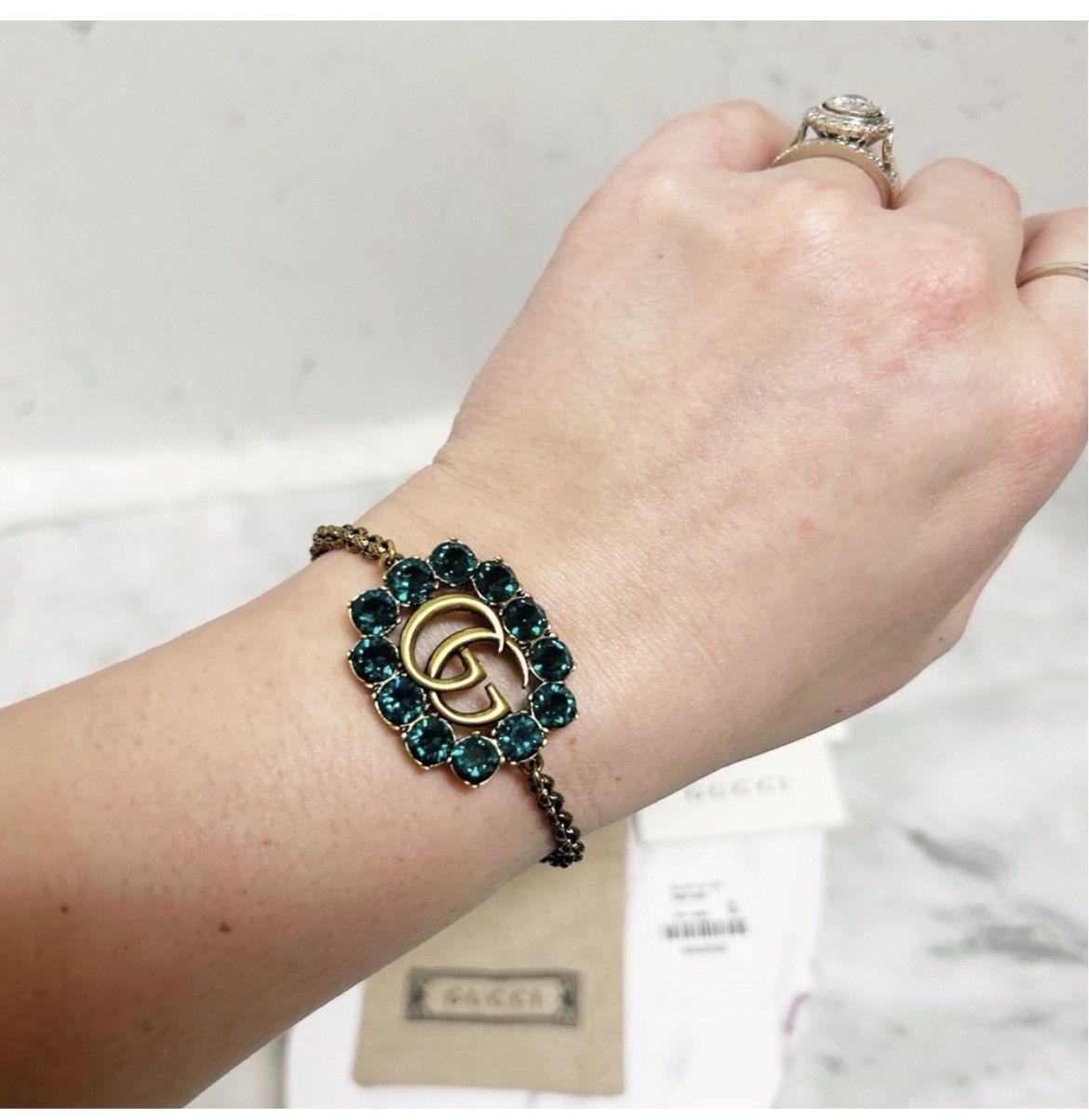 Gucci Authentic Gucci Gold Plated Crystal GG Chain Bracelet Size ONE SIZE - 3 Thumbnail