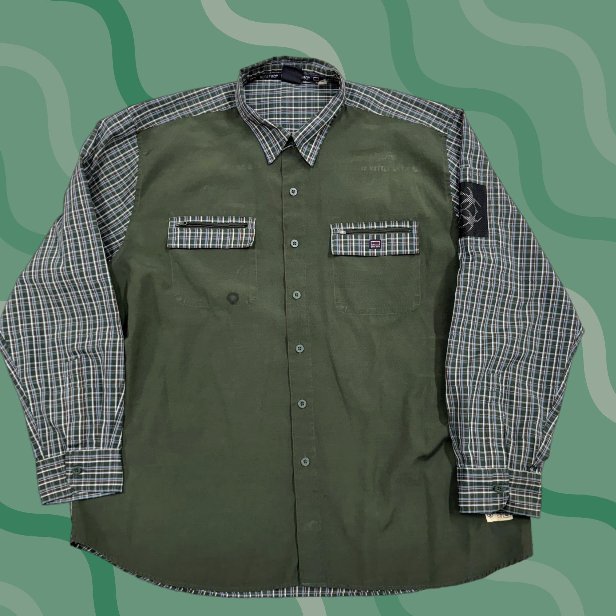 Bugle Boy VINTAGE Bugle Boy Shirt Mens 2XL Green Plaid Button-Up Long Sleeve Pocket Zipper Button - Size US XXL / EU 58 / 5 - 1 Thumbnail