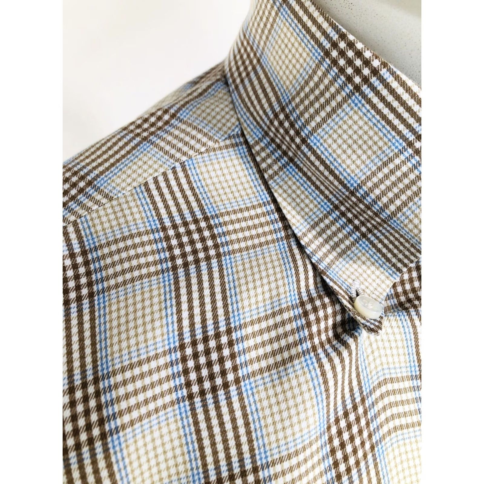 Vintage BORELLI Plaid Shirt Mens M Brown / Blue / White Button-Up ITALY Size US M / EU 48-50 / 2 - 3 Thumbnail