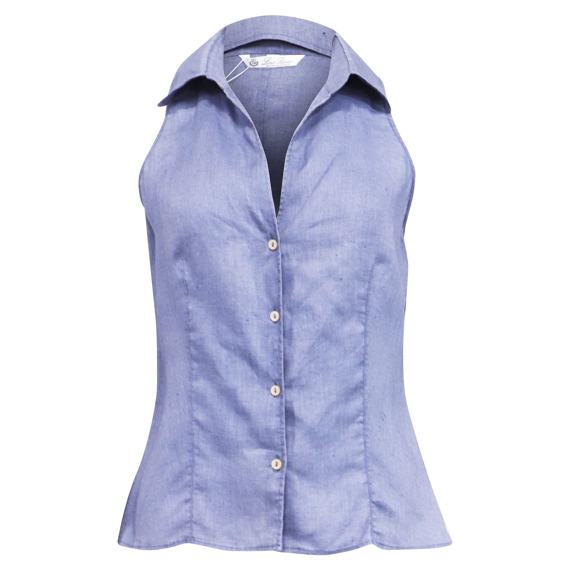 Loro Piana Loro Piana Sleeveless Button Up Blouse in Light Blue Linen Size M / US 6-8 / IT 42-44 - 1 Thumbnail