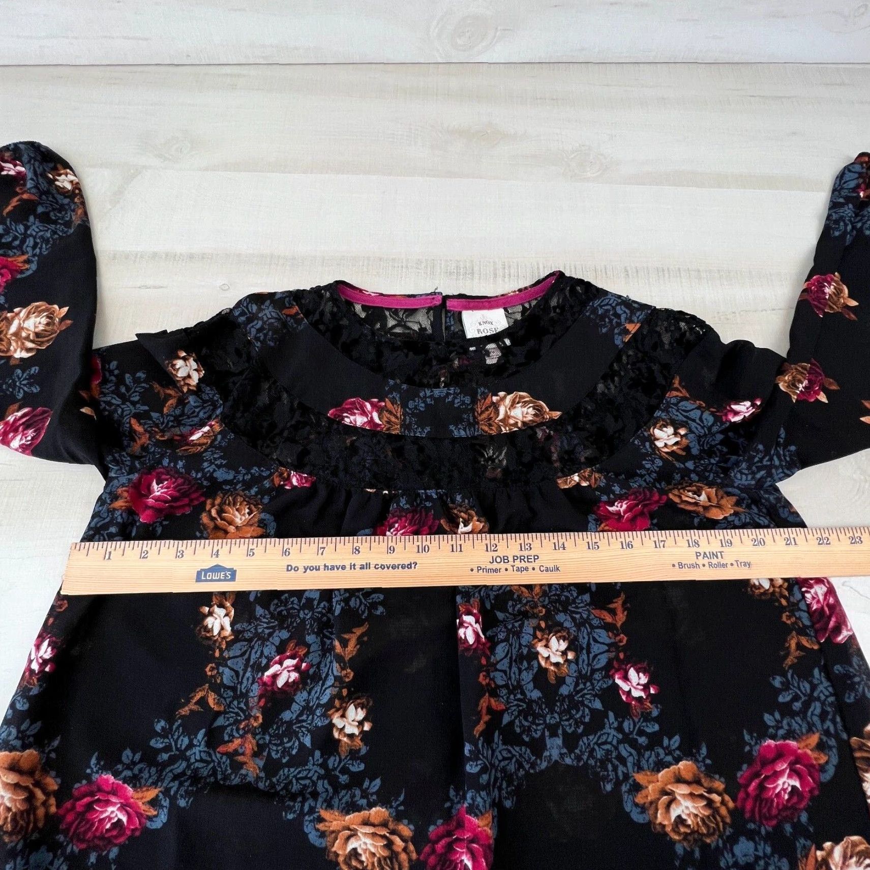 Vintage Knox Rose Womens XS Top Black Floral Boho Blouse Flowy Oversized Long Sleeve Size XS / US 0-2 / IT 36-38 - 7 Thumbnail