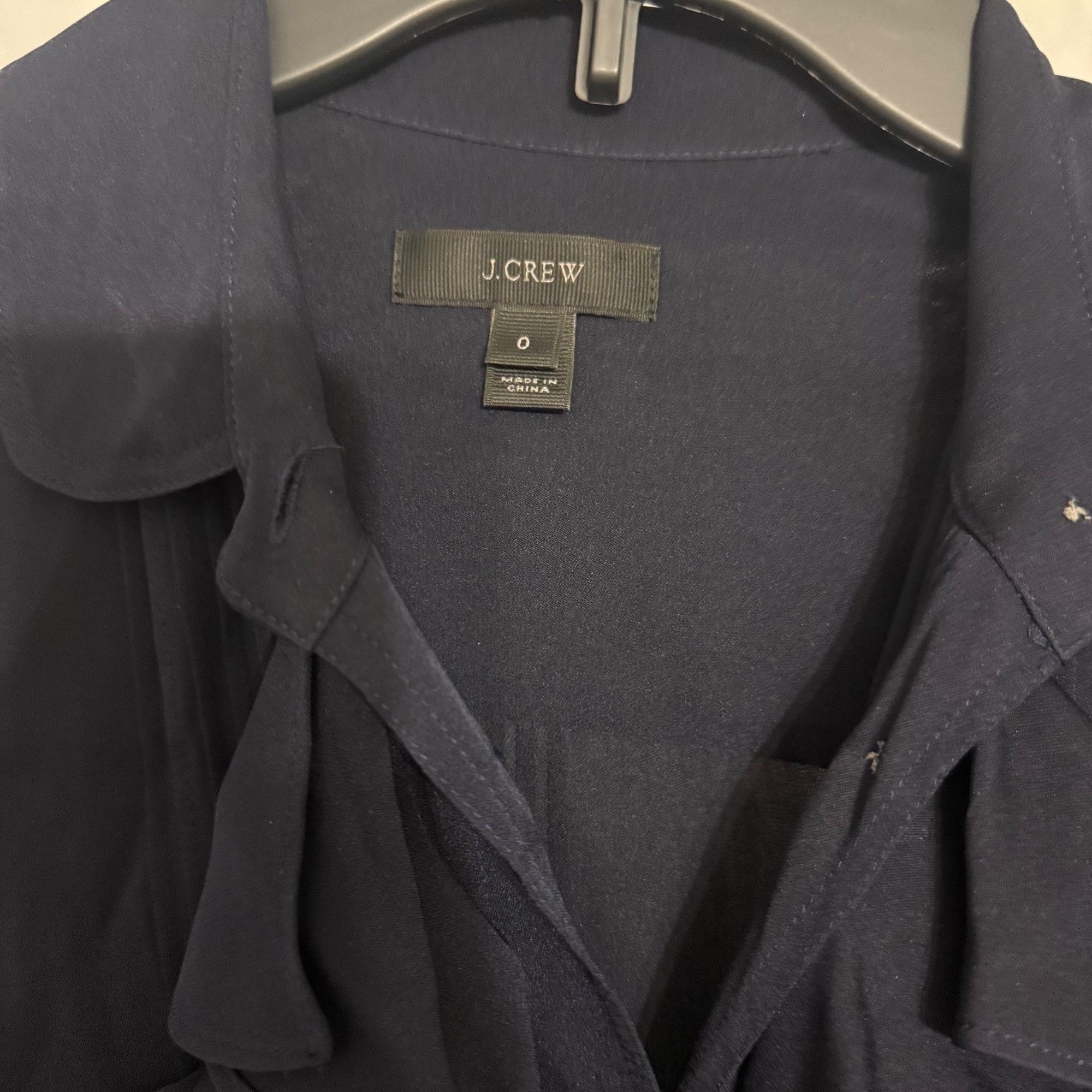 J.Crew J.Crew Womens Navy Long-Sleeve Ruffle Front Blouse Size 0 Size XS / US 0-2 / IT 36-38 - 3 Thumbnail