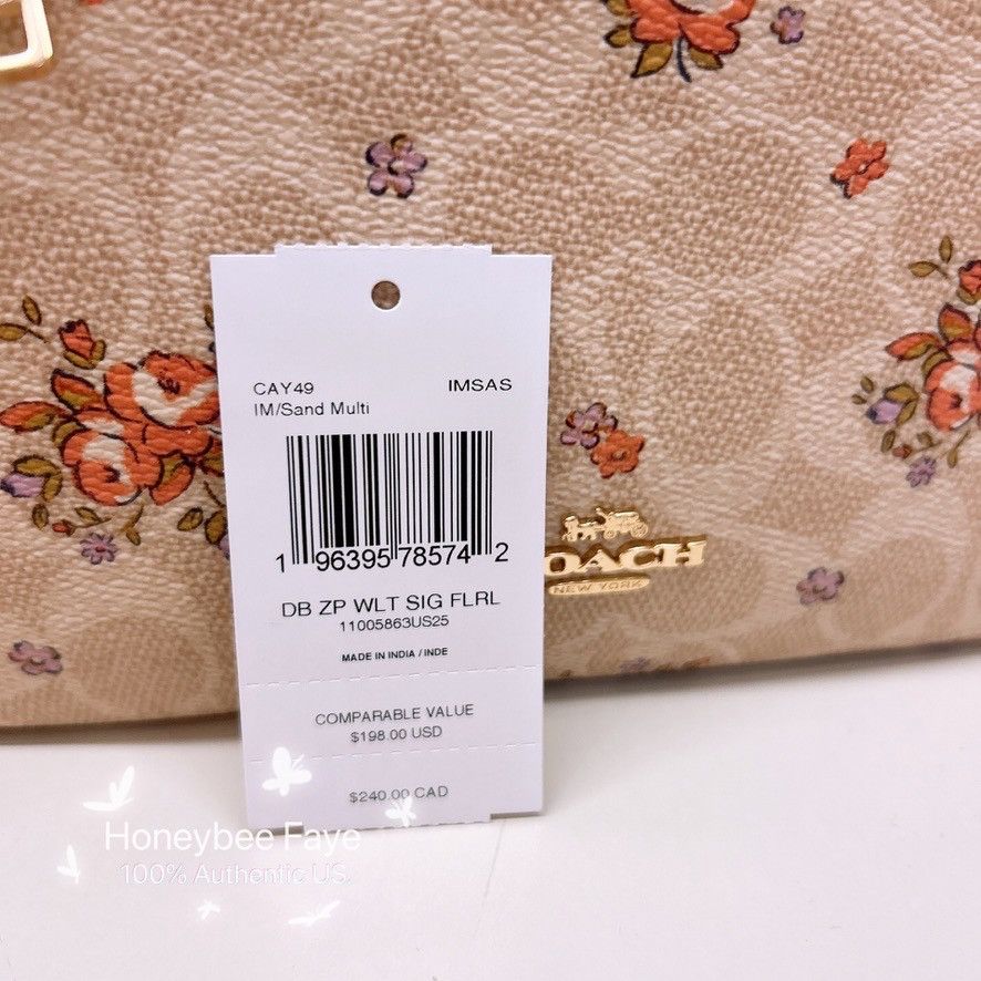 Coach Double Zip Wallet In Signature Canvas With Floral CAY49 Size ONE SIZE - 5 Thumbnail