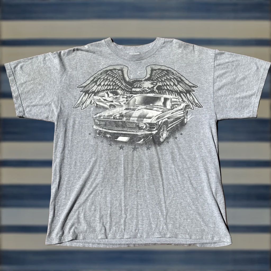 Vintage VINTAGE Y2K Mustang Eagle T-Shirt XL Graphic Muscle Car Eagle National Heritage Mens Cotton Graphic Print Crew Neck Short Sleeve Gray Size US XL / EU 56 / 4 - 1 Thumbnail