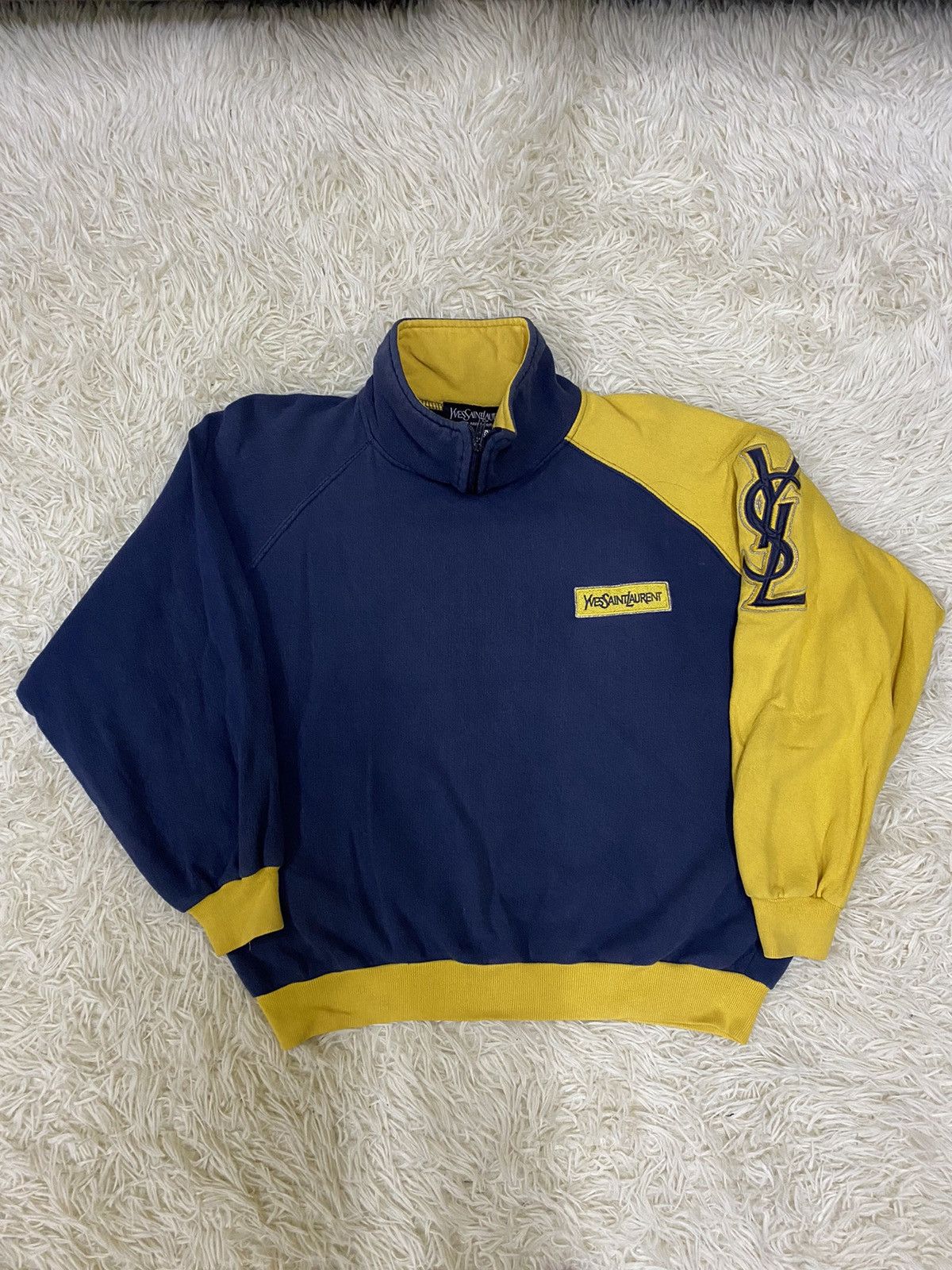 image of Vintage YSL Half Zipper in Blue Yellow, Men's (Size Medium)