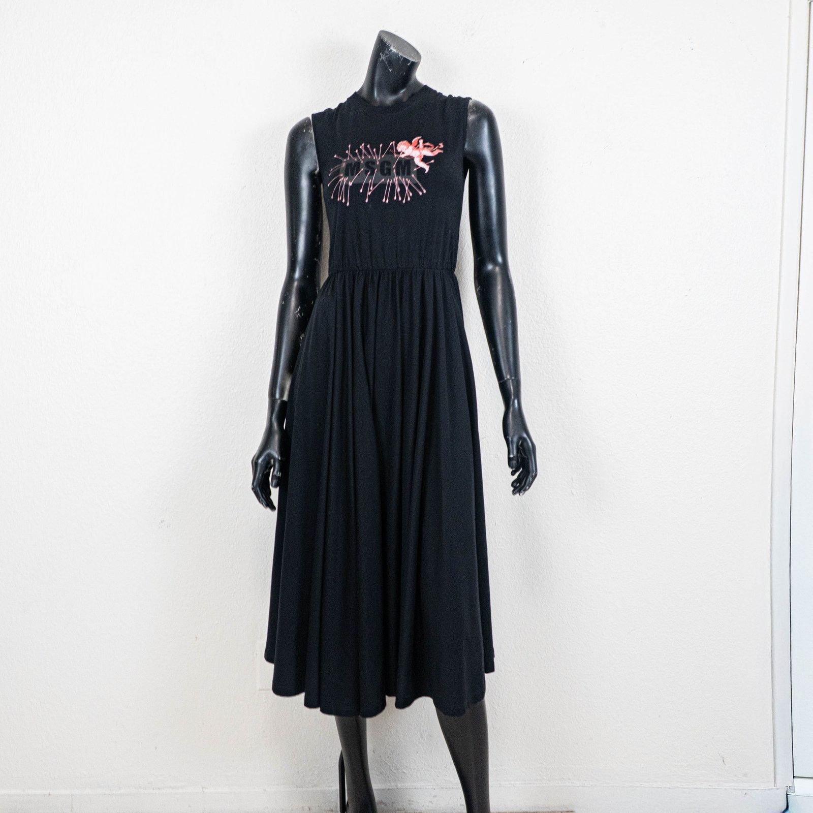 MSGM MSGM Black Cotton Jersey Sleeveles Midi Dress Logo size XS Size XS / US 0-2 / IT 36-38 - 8 Thumbnail