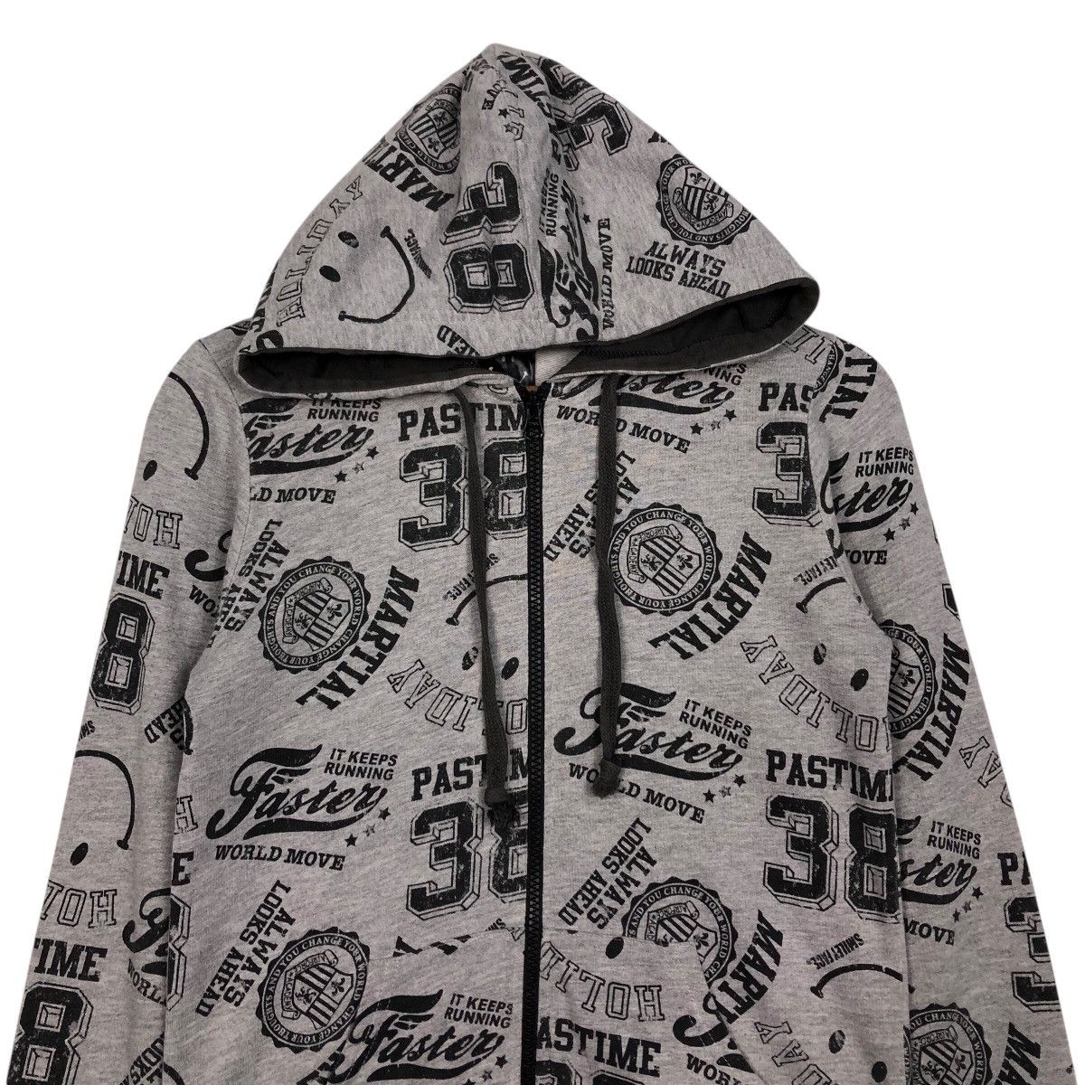 Japanese Brand Smiley Face All-Over Print Zip Hoodie – Grey/Black Size US M / EU 48-50 / 2 - 4 Thumbnail