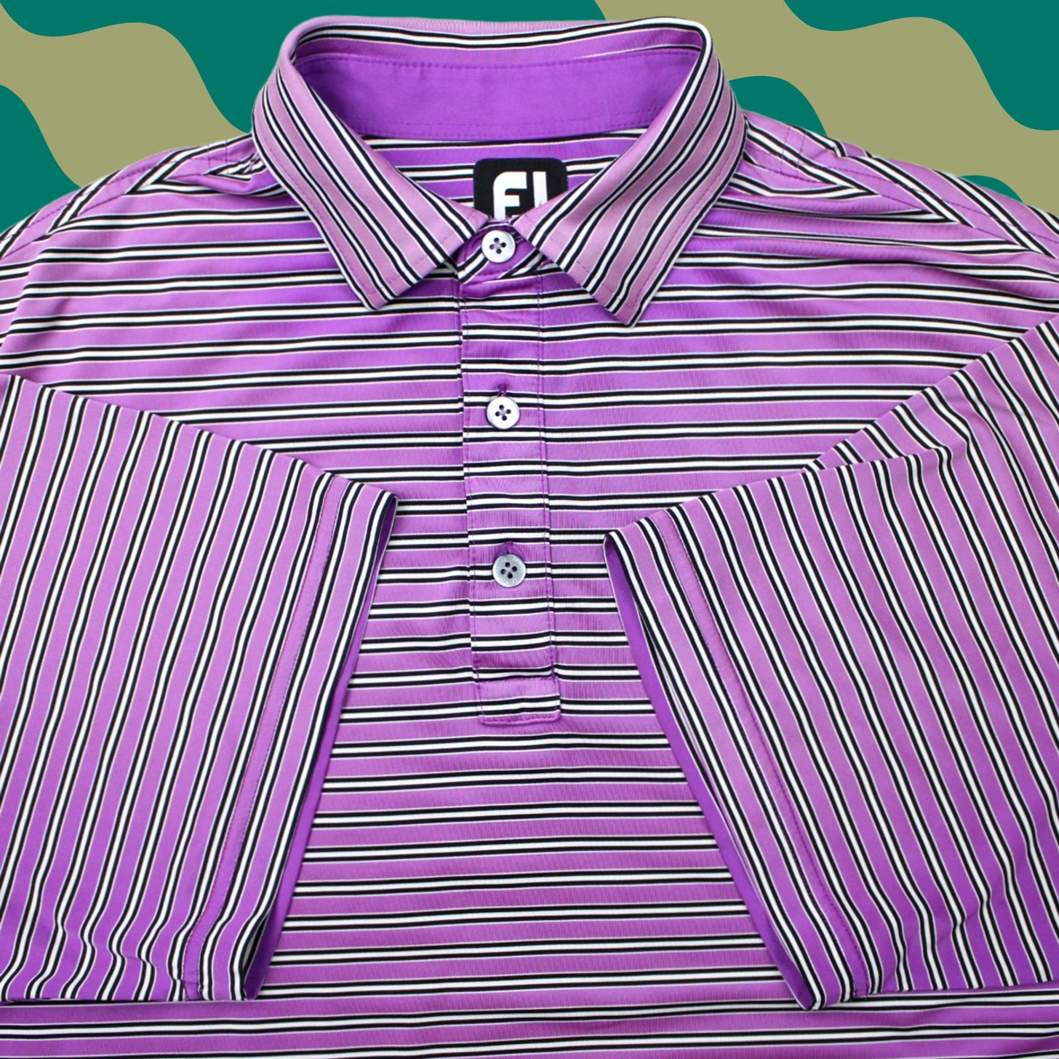 Footjoy FootJoy Polo Shirt Mens Large Purple Striped Short Sleeve Polyester Stretch Golf Shirt Size US L / EU 52-54 / 3 - 1 Thumbnail