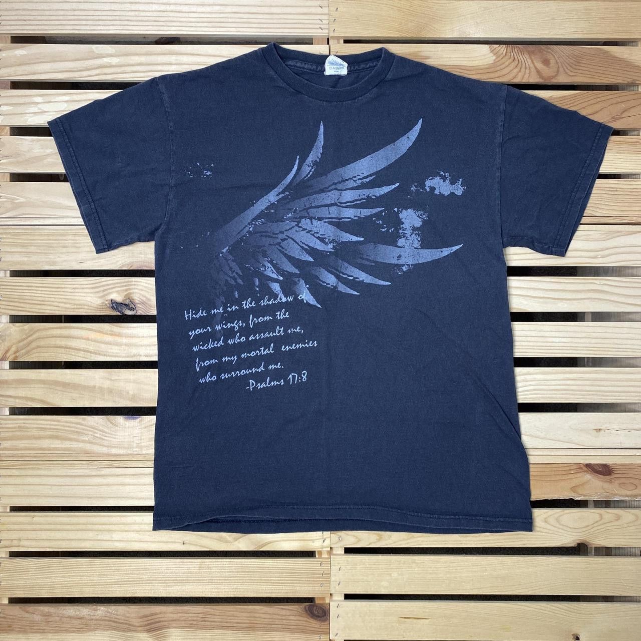 Delta Psalms 17:8 Black Y2K Bible Verse Jesus Tee Size Medium Size US M / EU 48-50 / 2 - 1 Thumbnail