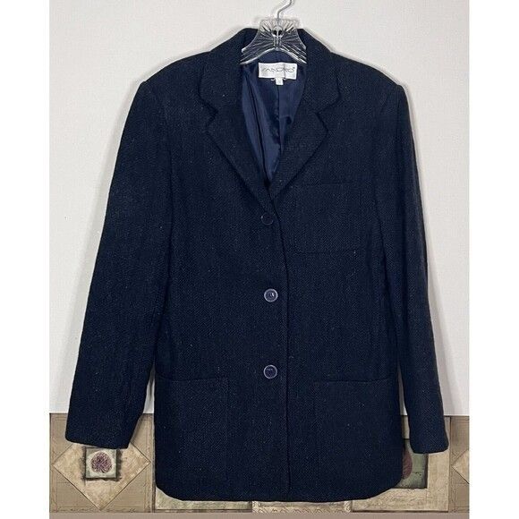 Sandro SANDRO Tweed 100% Wool Lined Blazer Jacket Buttons Blue Size L / US 10 / IT 46 - 1 Thumbnail