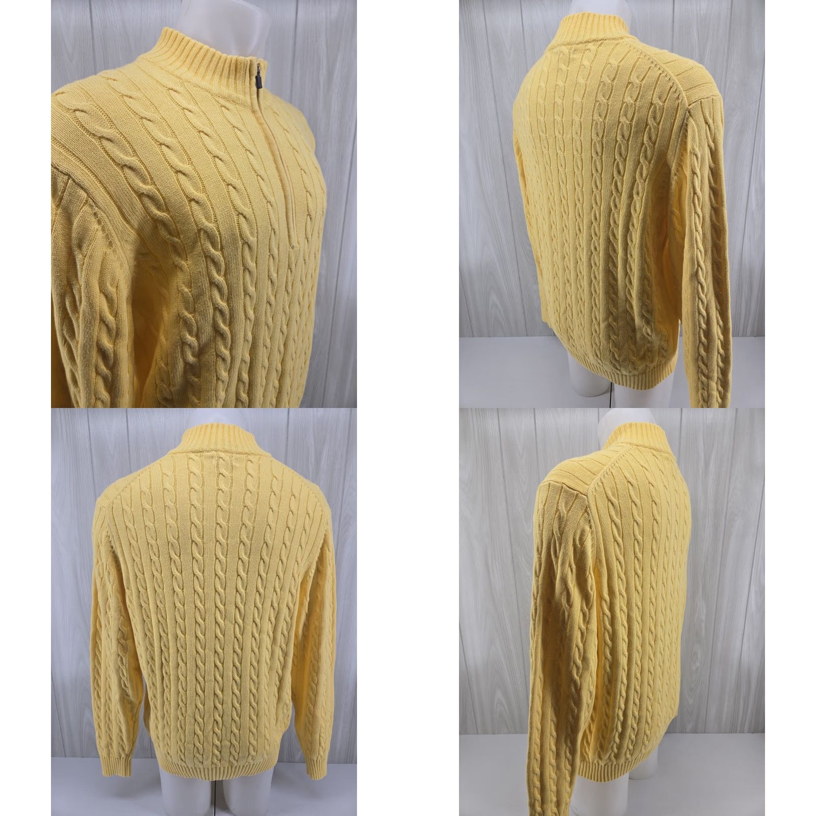 Izod IZOD Men’s Cable Knit Sweater Large Yellow Long Sleeve Quarter Zip 1/4 Shirt Size US L / EU 52-54 / 3 - 8 Thumbnail