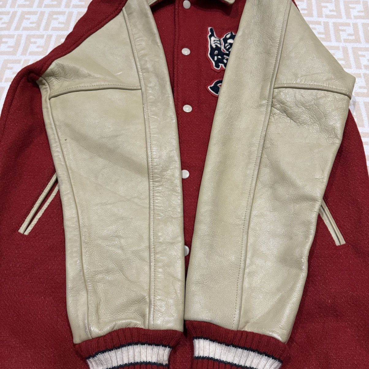 Vintage Houston Sportswear Devil Varsity Leather Jacket Size US M / EU 48-50 / 2 - 7 Thumbnail