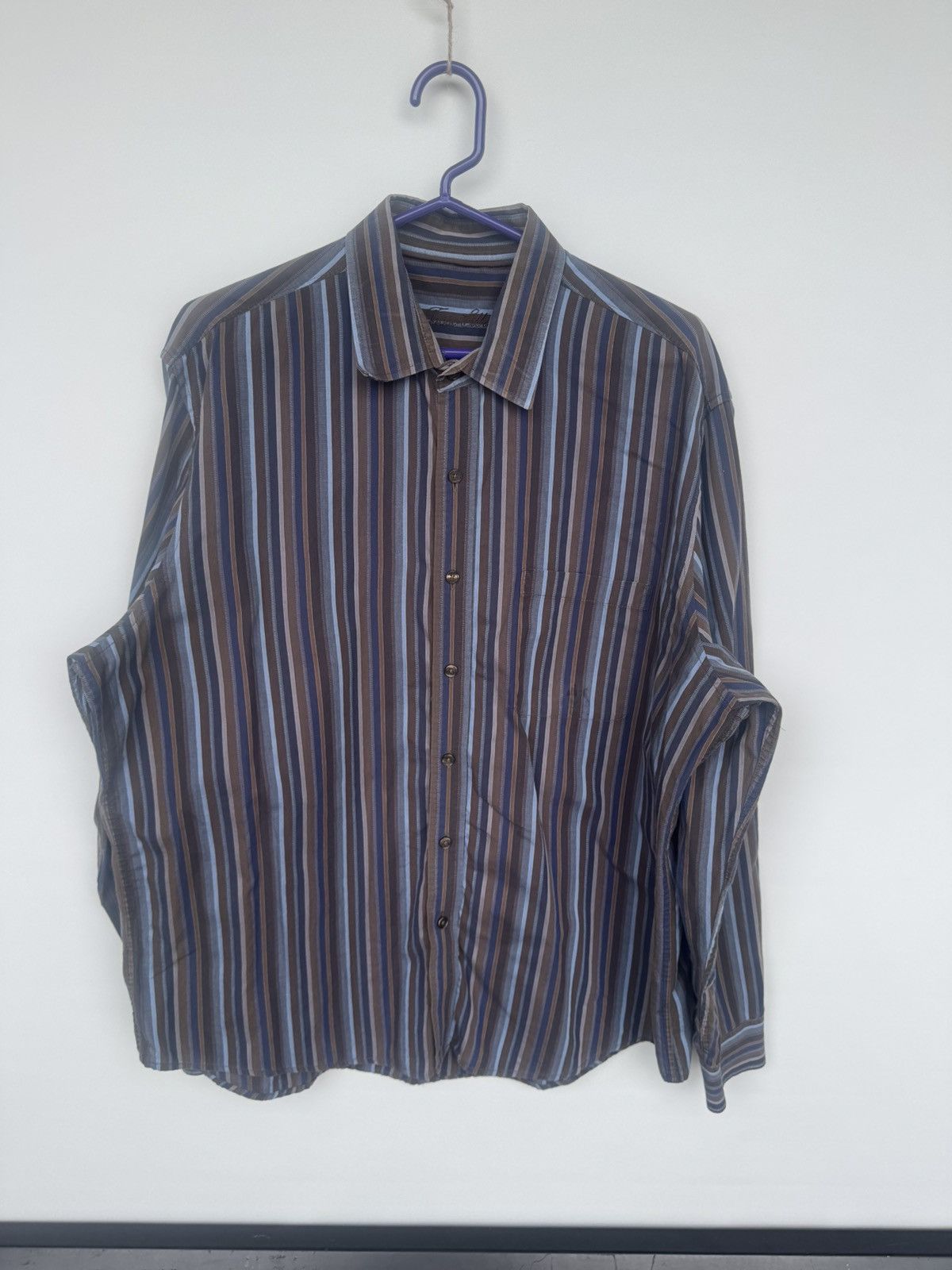 Tasso Elba Stripped Brown Dress Shirt Size US L / EU 52-54 / 3 - 4 Thumbnail