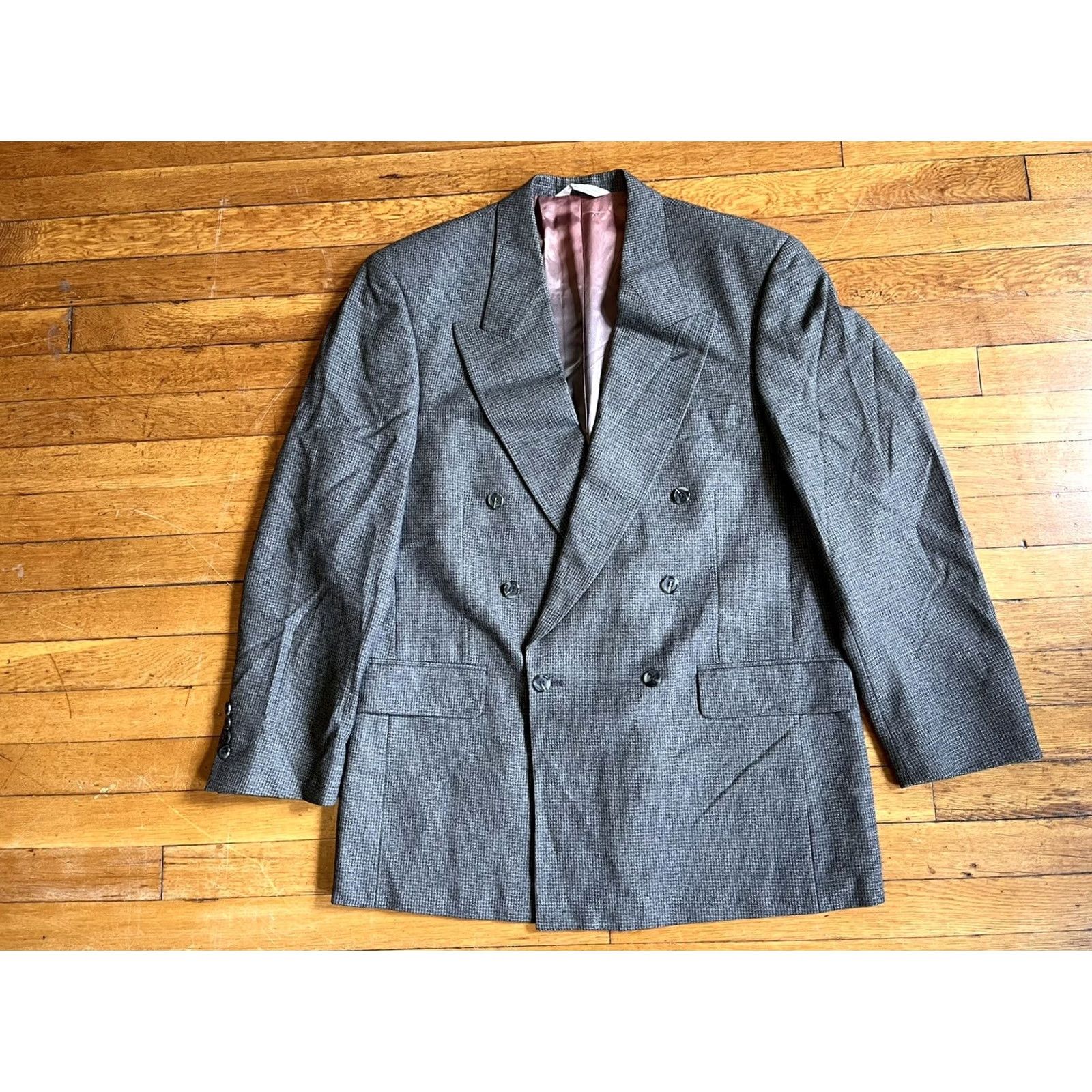 Evan Picone VINTAGE Evan Picone Blazer Mens 42R Grey Houndstooth Jacket Blazer Double-Breasted Notch Lapel Wool 44 Chest Regular Fit 2 Piece || Mens Size 42R - 2 Thumbnail
