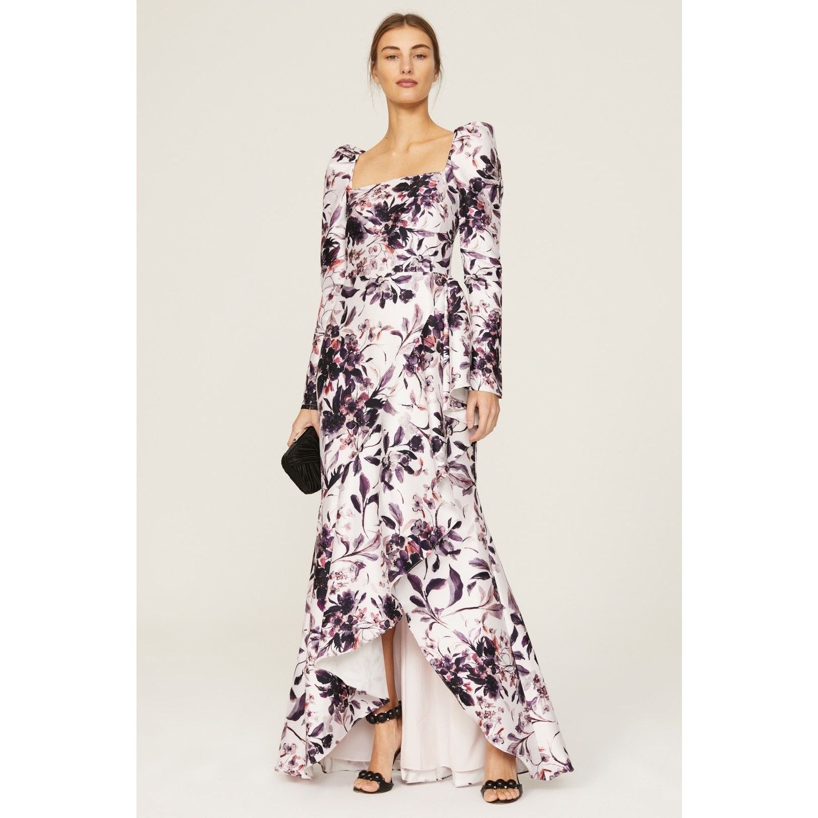 Badgley Mischka Badgley Mischka Floral Jacquard Print Flounce Hem Gown sz 10 Size L / US 10 / IT 46 - 1 Thumbnail
