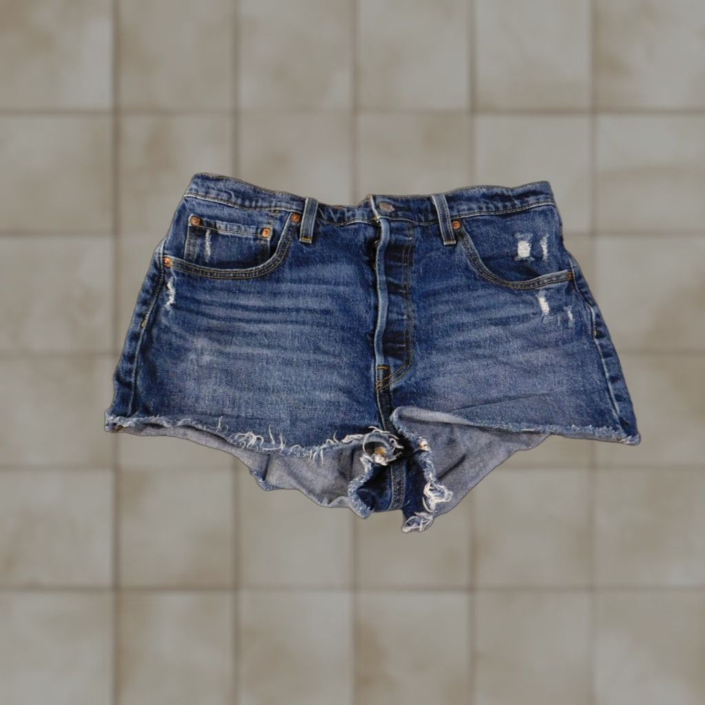 Levi's Levi’s Denim Shorts Womens 33 Blue Distressed Cut-Off Button Fly High Rise Casual Size 24" / US 00 / IT 34 - 1 Thumbnail
