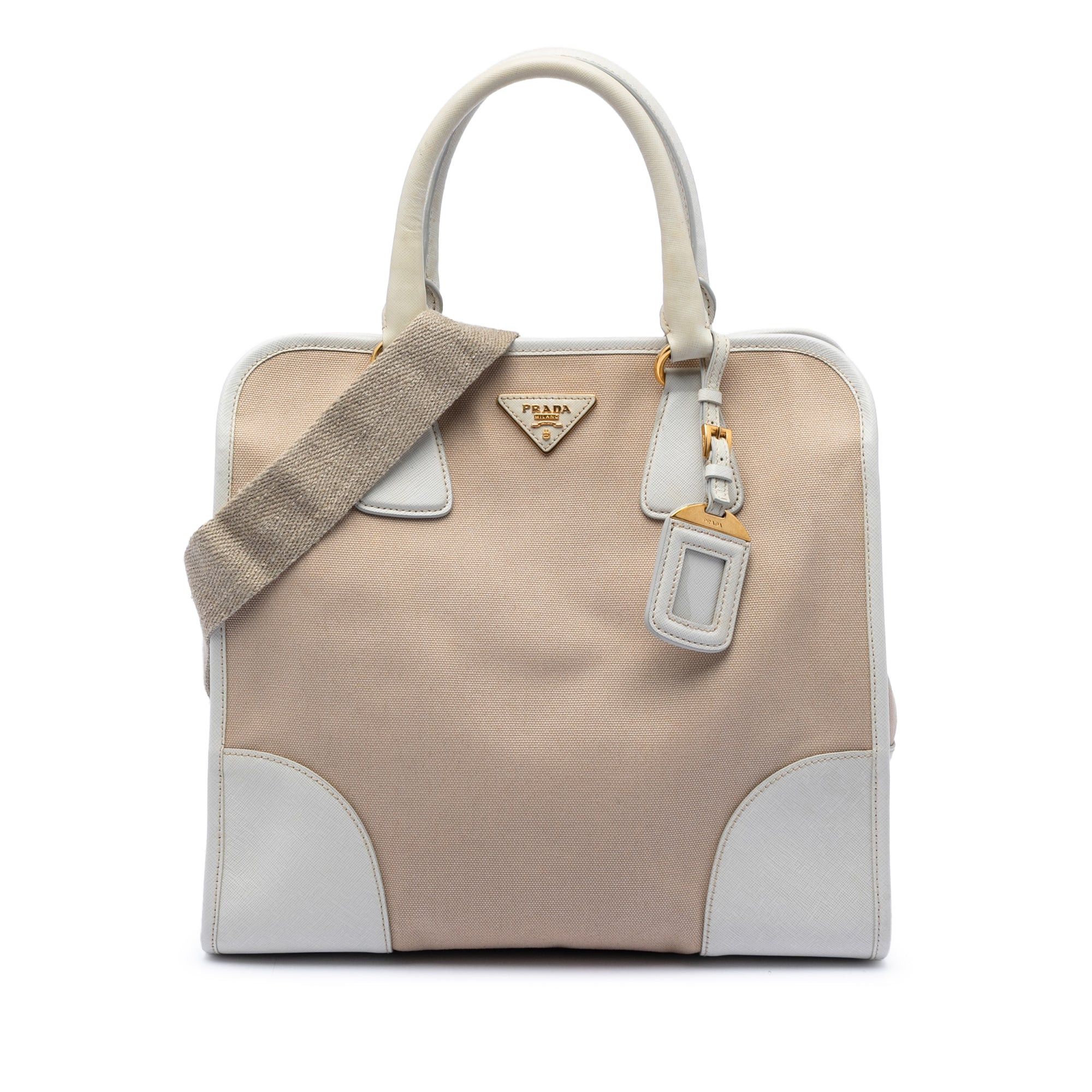 Prada Saffiano Trimmed Canvas Canapa Satchel Size ONE SIZE - 1 Thumbnail