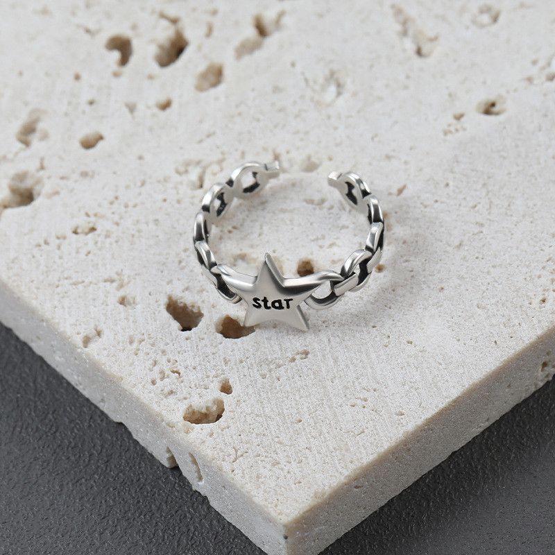 Jewelry Distressed Vintage Trendy Punk Star Open Ring Size ONE SIZE - 1 Thumbnail