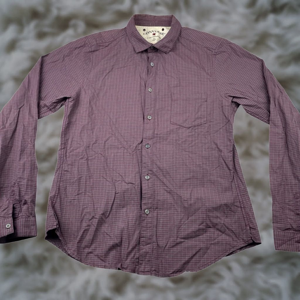 John Varvatos Converse x John Varvatos Men's Button Shirt Burgundy Plaid 100% Cotton Long Sleeve Small Regular Mens Size US S / EU 44-46 / 1 - 1 Thumbnail