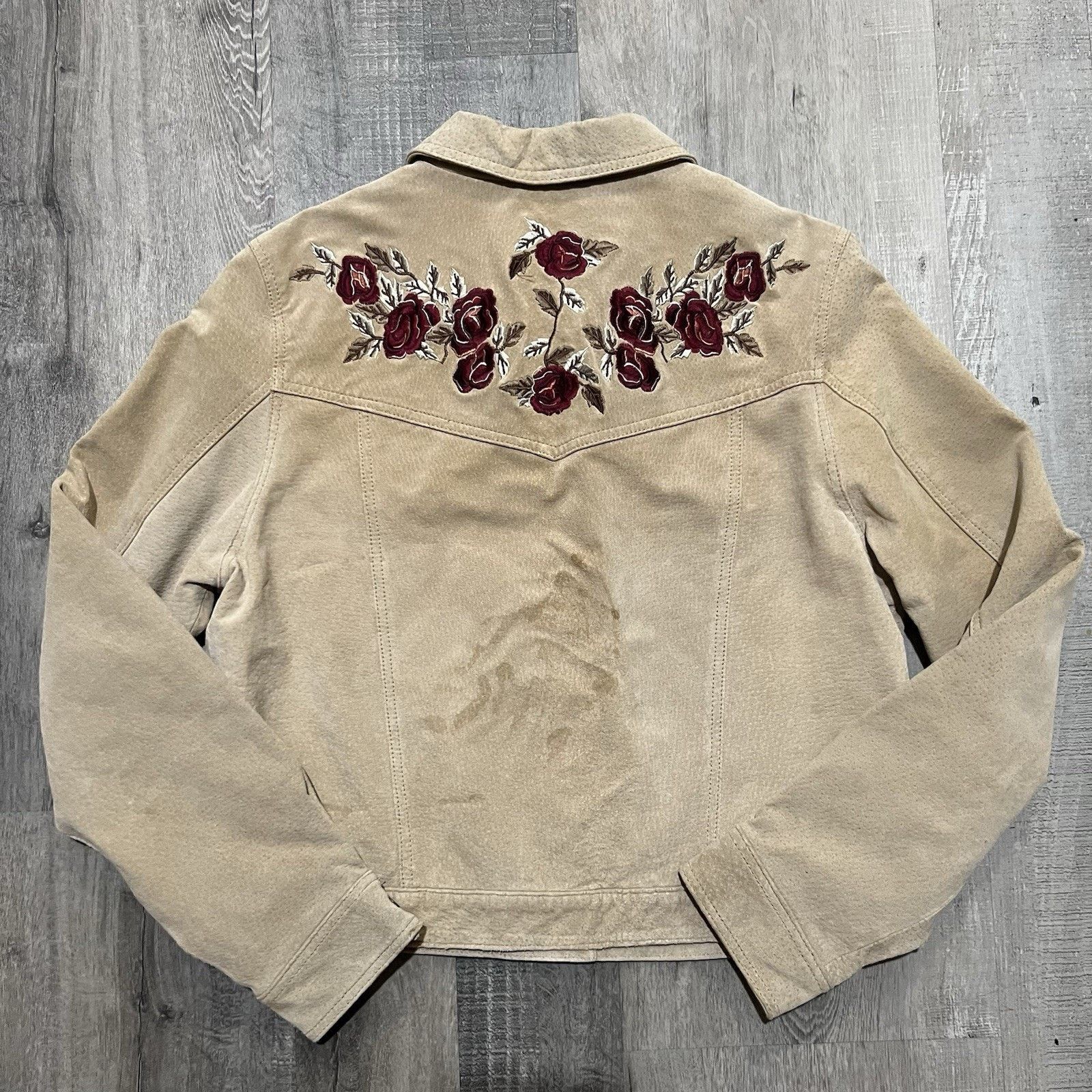 Vintage VTG Brandon Thomas Beige Suede Rose Leather Biker Jacket Size M / US 6-8 / IT 42-44 - 2 Thumbnail