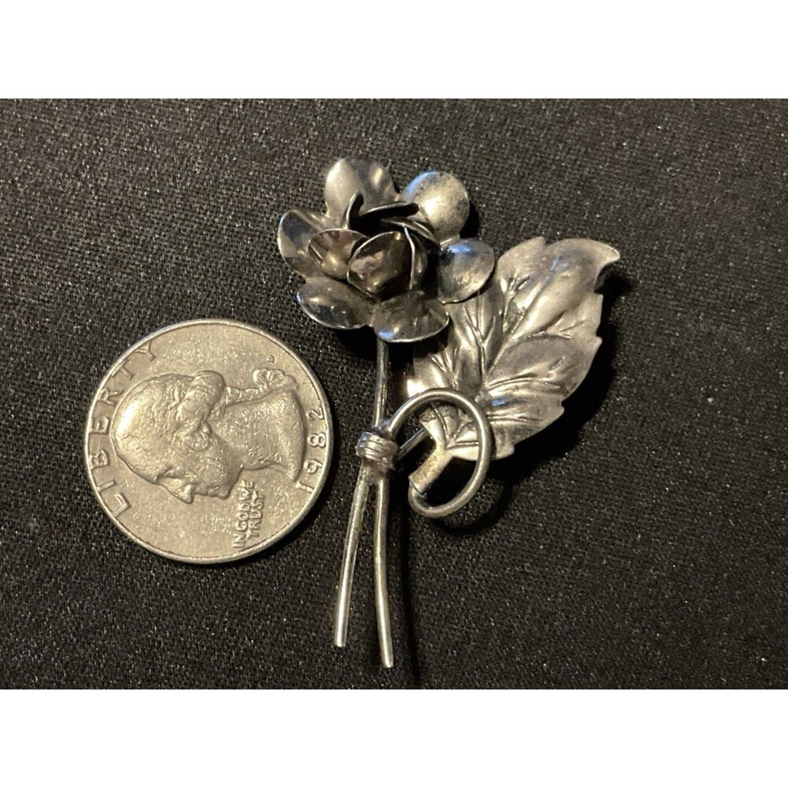 Other Vintage Sterling Silver Rose Brooch Signed Size ONE SIZE - 3 Thumbnail