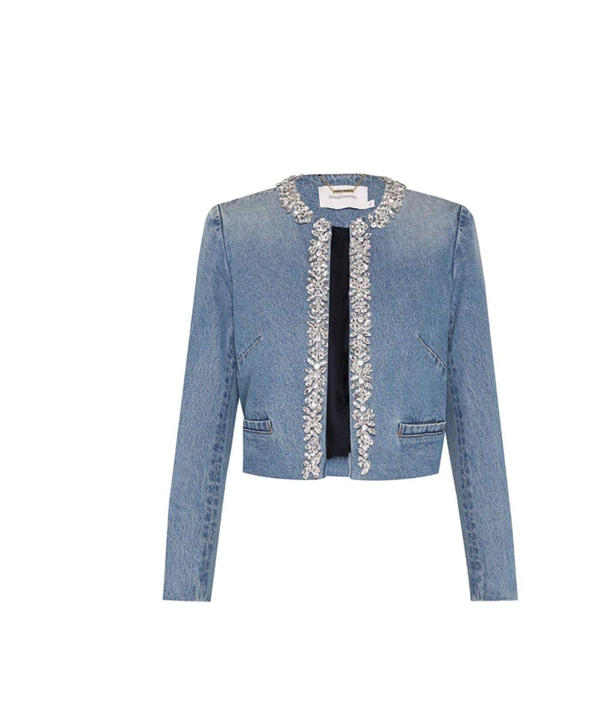 oc11z1025 Crush Embellished Denim Jacket in Blue