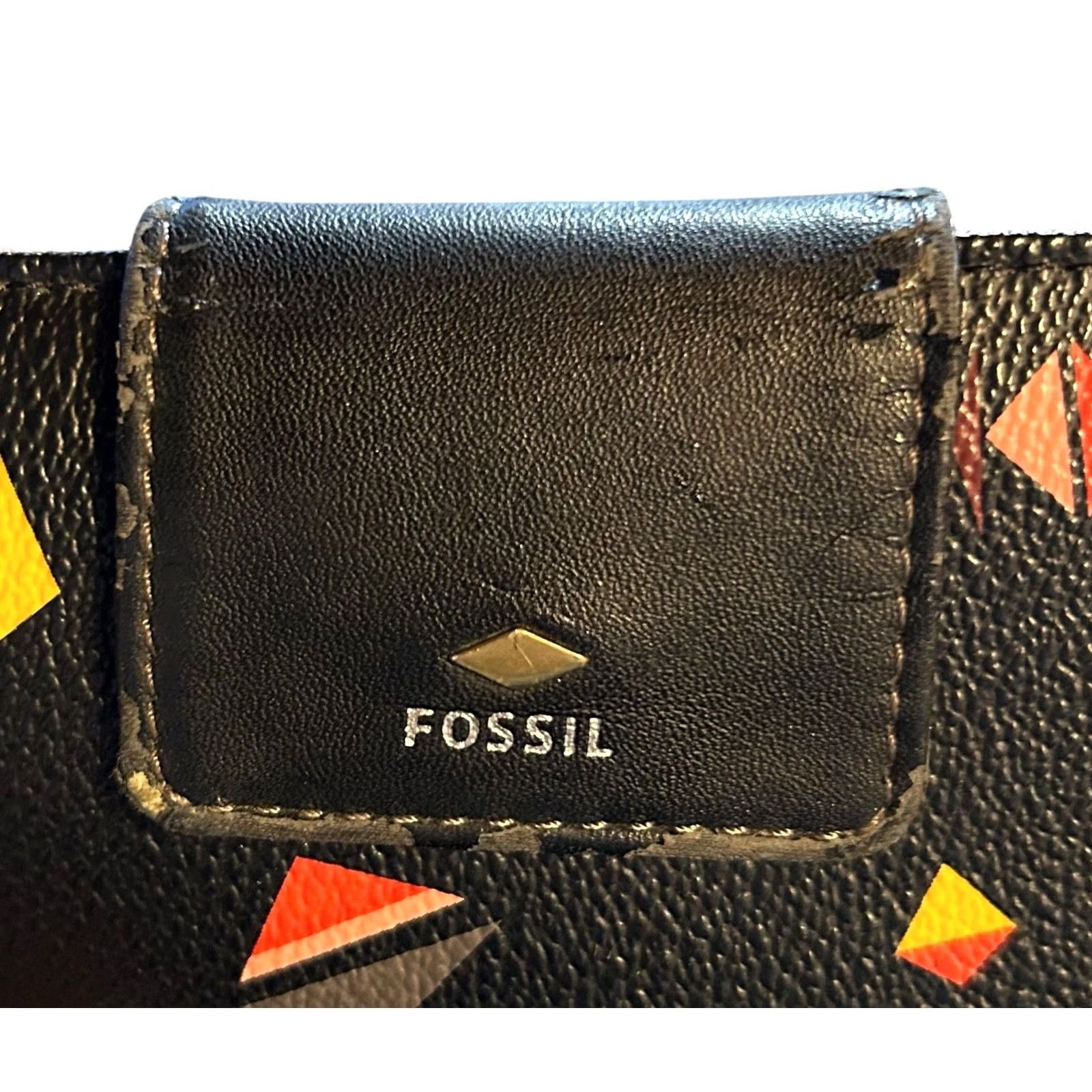 Fossil Fossil Black Leather Wallet Triangle Diamonds Star Bifold Women Credit Card Read Wallet Zip-Around Bohemian Hippie Mens Womens Girls Boys Size ONE SIZE - 5 Thumbnail