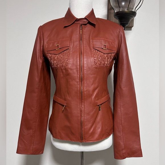 image of Bcbg Maxazria Limited Edition Leather Jacket in Red/Brown, Women's (Size Small)