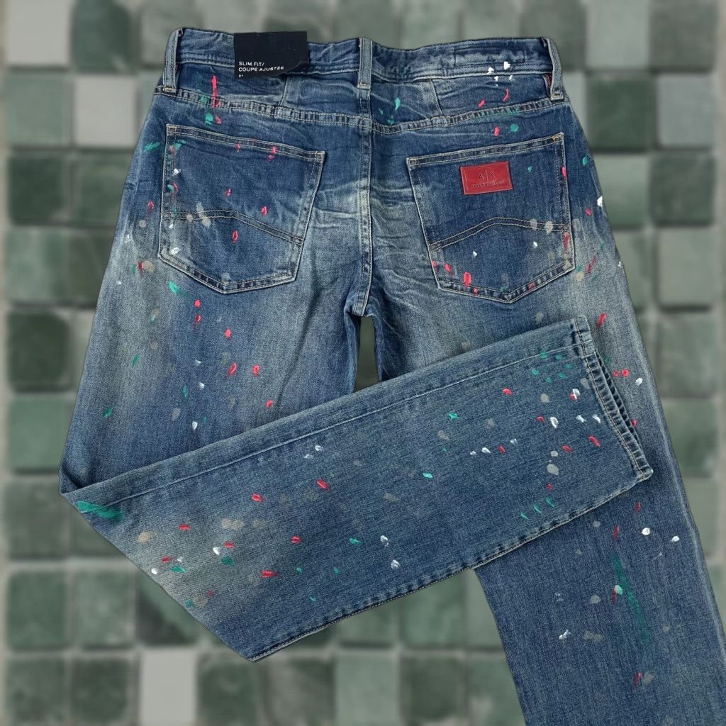 Armani Exchange Armani Exchange Jeans Men 31x32 Blue Paint Splatter Slim Fit Designer NWT Size US 31 - 1 Thumbnail