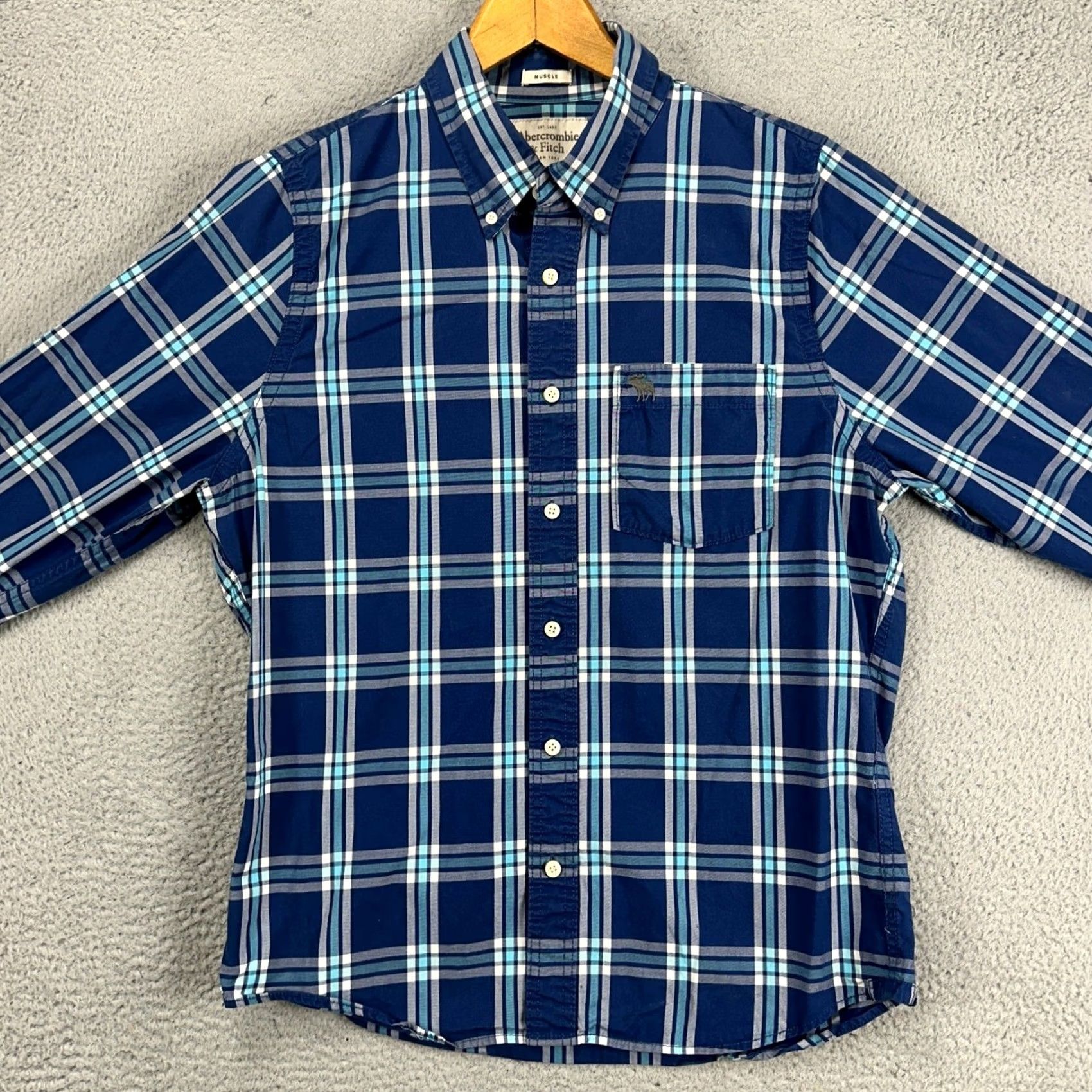 Abercrombie & Fitch Abercrombie & Fitch Button-Down Shirt Mens 2XL Blue Plaid Long Sleeve Pocket Logo Shirt Size US XXL / EU 58 / 5 - 3 Thumbnail
